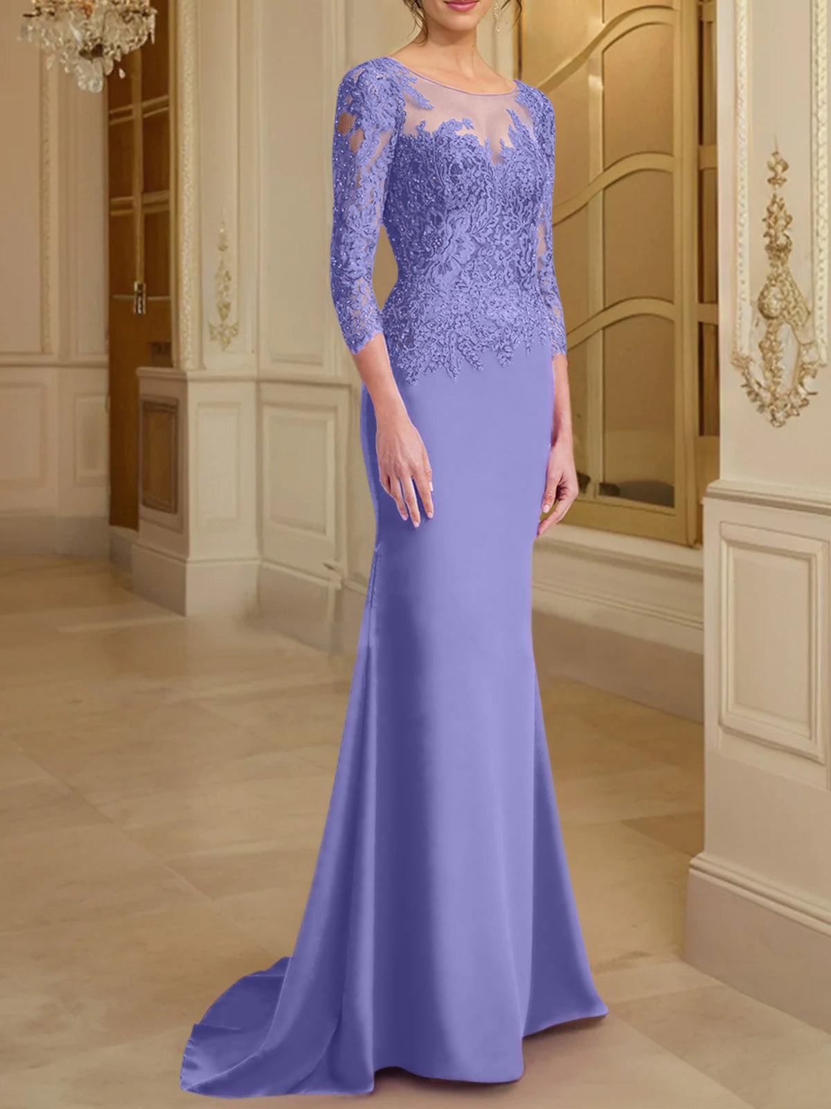 Long Sleeve Lace Mother Of The Bride Dresses In Trumpet Silhouette