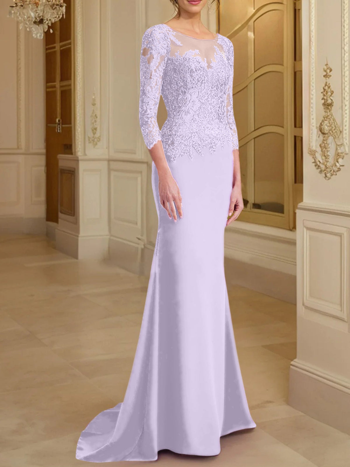 Long Sleeve Lace Mother Of The Bride Dresses In Trumpet Silhouette