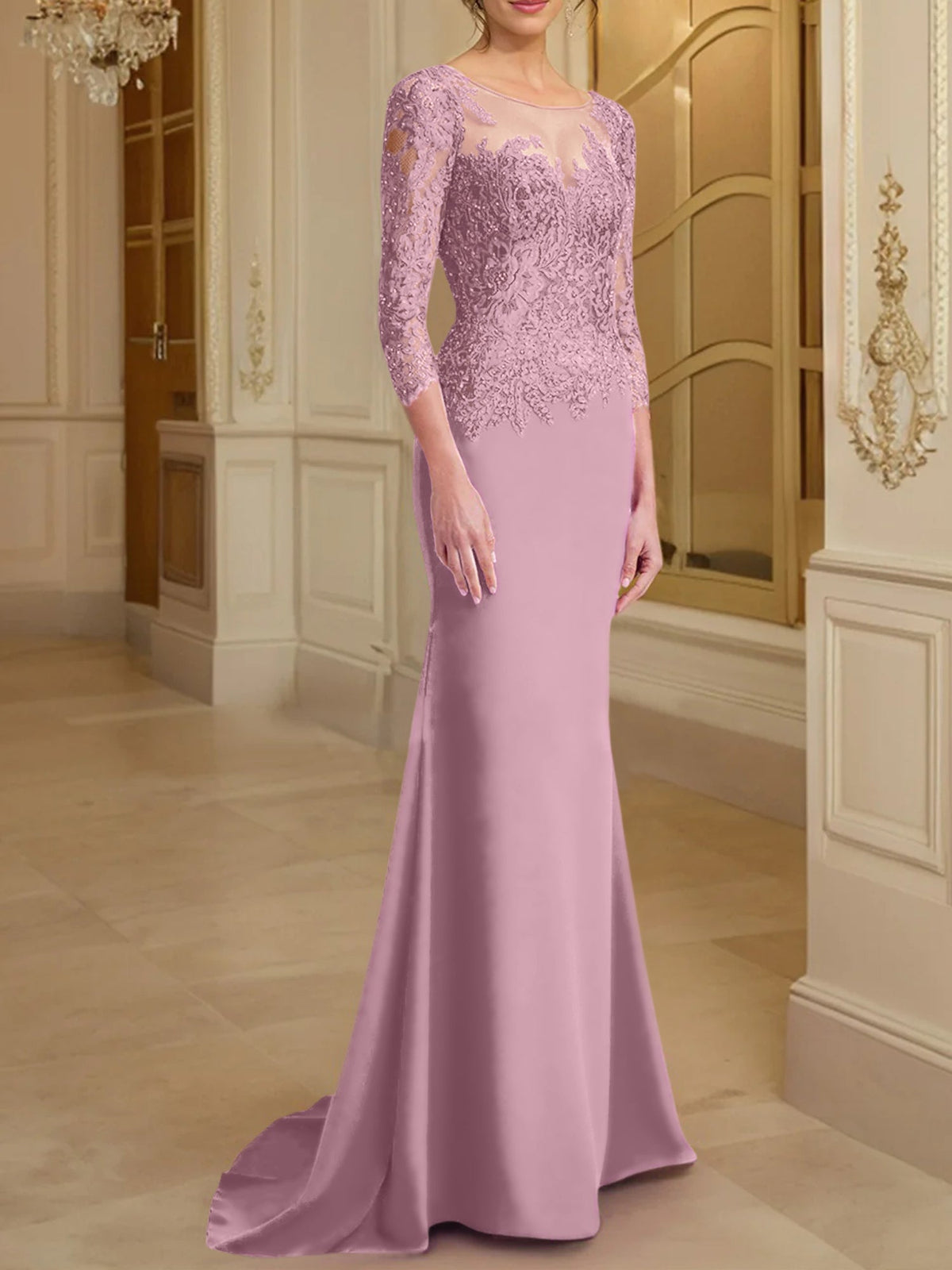 Long Sleeve Lace Mother Of The Bride Dresses In Trumpet Silhouette