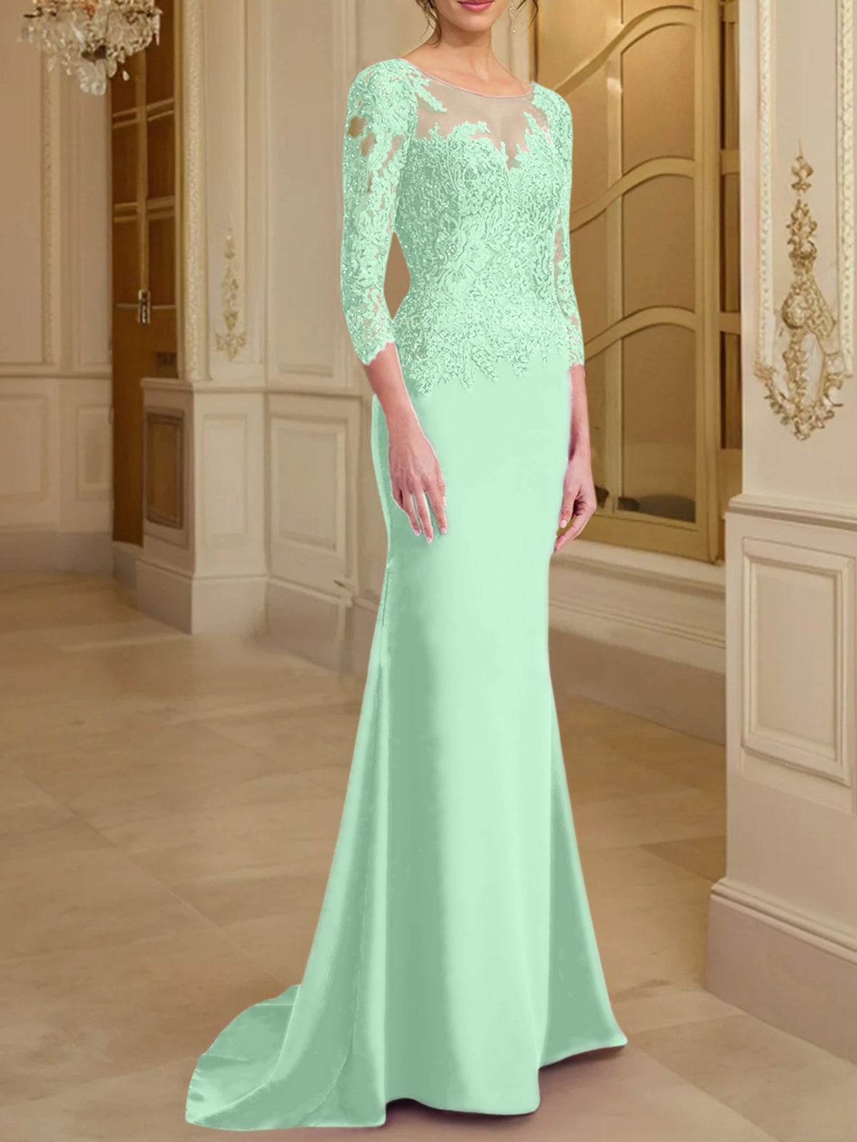 Long Sleeve Lace Mother Of The Bride Dresses In Trumpet Silhouette