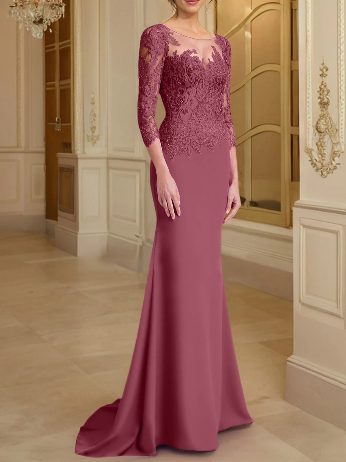 Long Sleeve Lace Mother Of The Bride Dresses In Trumpet Silhouette