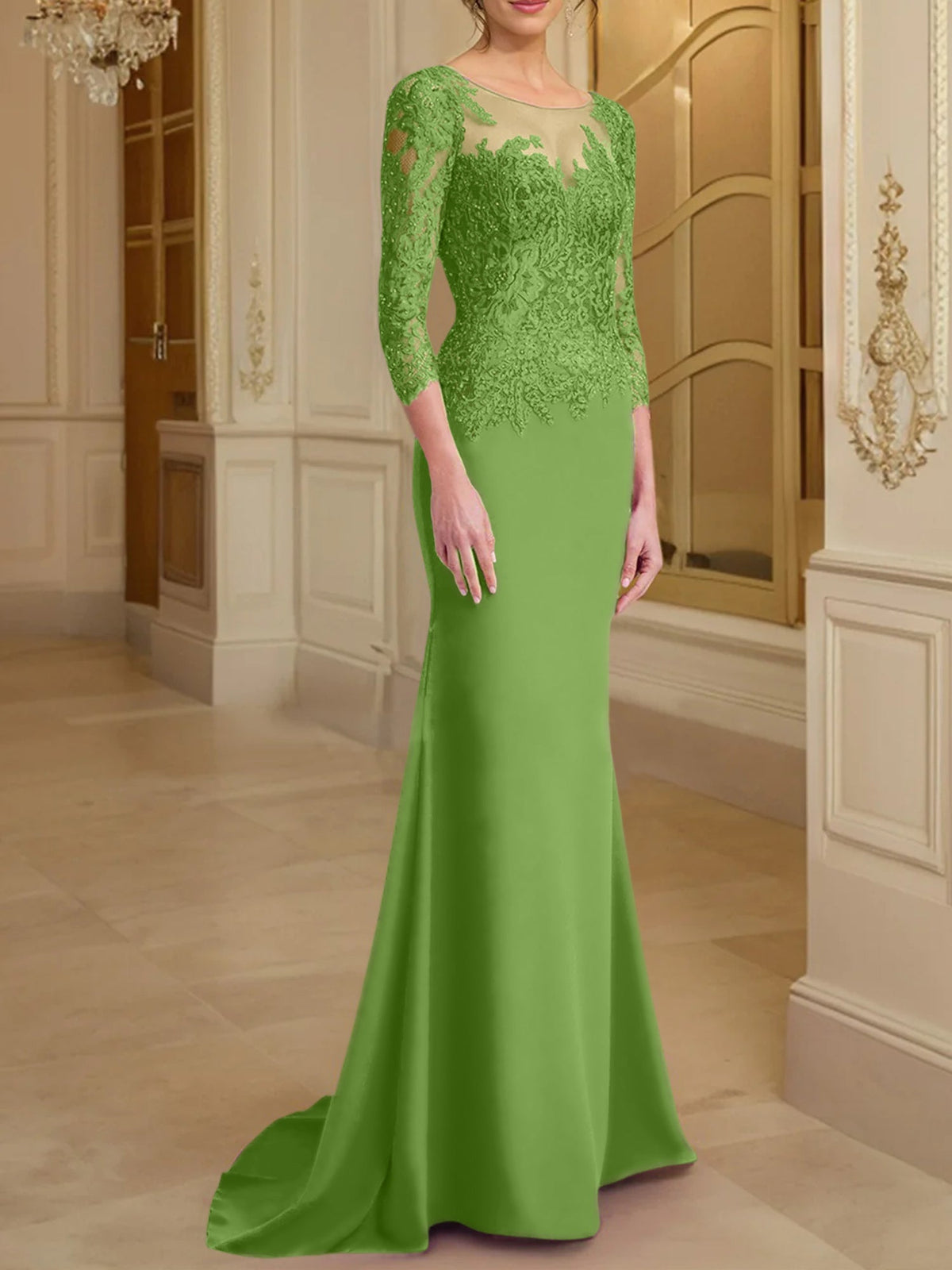 Long Sleeve Lace Mother Of The Bride Dresses In Trumpet Silhouette