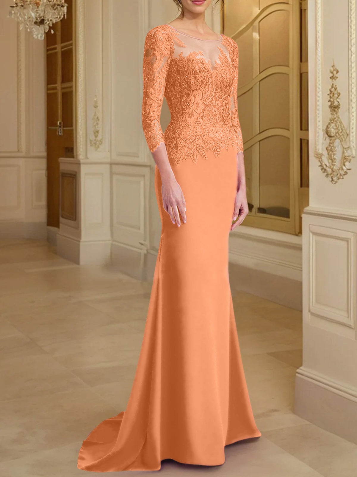 Long Sleeve Lace Mother Of The Bride Dresses In Trumpet Silhouette