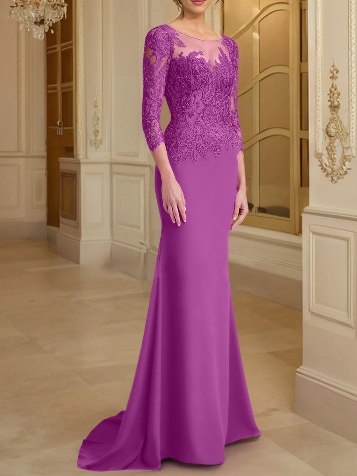 Long Sleeve Lace Mother Of The Bride Dresses In Trumpet Silhouette