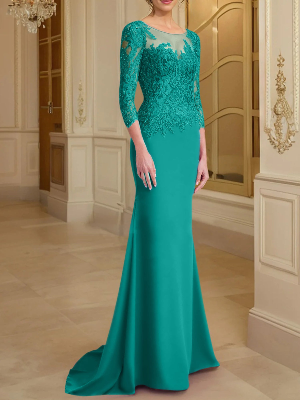 Long Sleeve Lace Mother Of The Bride Dresses In Trumpet Silhouette