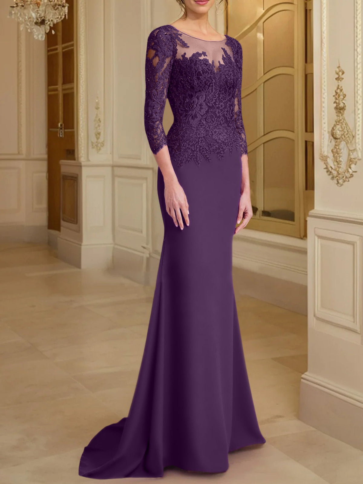 Long Sleeve Lace Mother Of The Bride Dresses In Trumpet Silhouette
