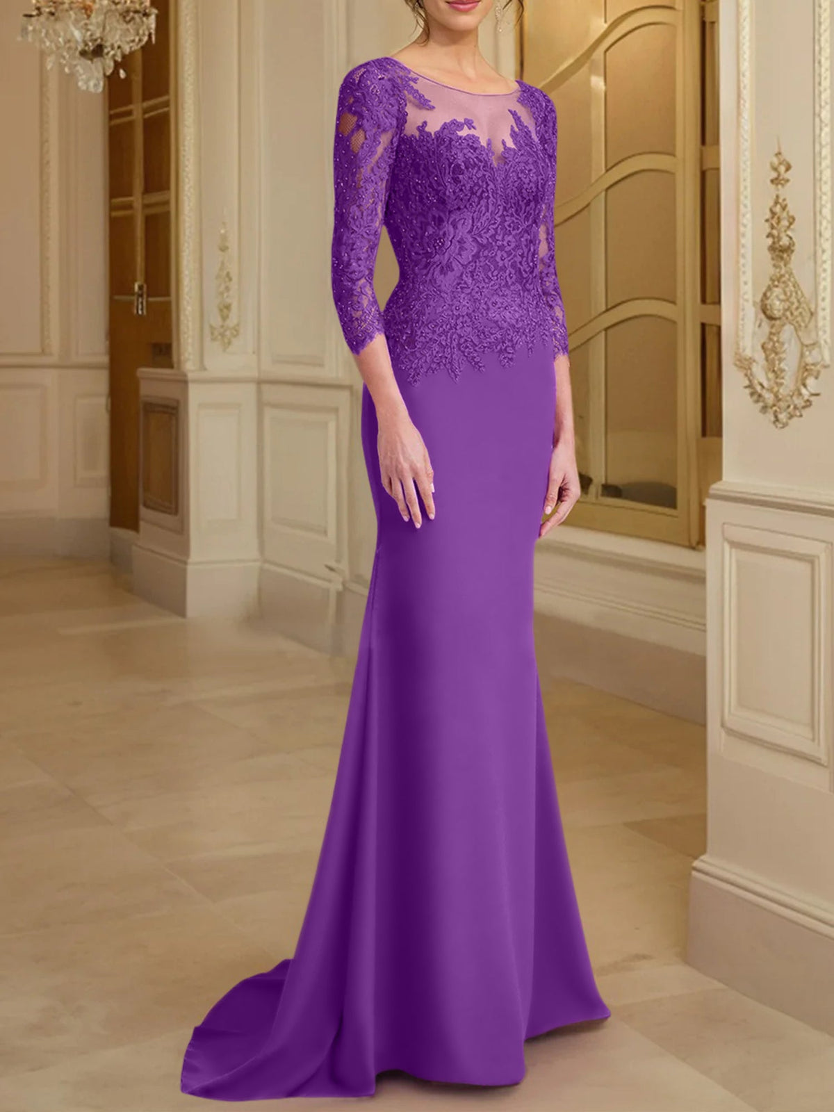 Long Sleeve Lace Mother Of The Bride Dresses In Trumpet Silhouette
