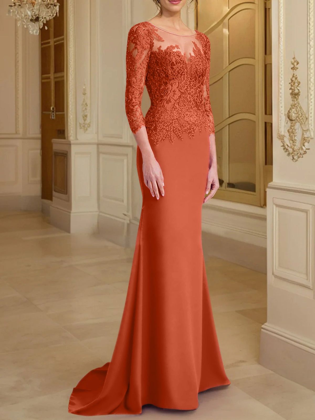 Long Sleeve Lace Mother Of The Bride Dresses In Trumpet Silhouette