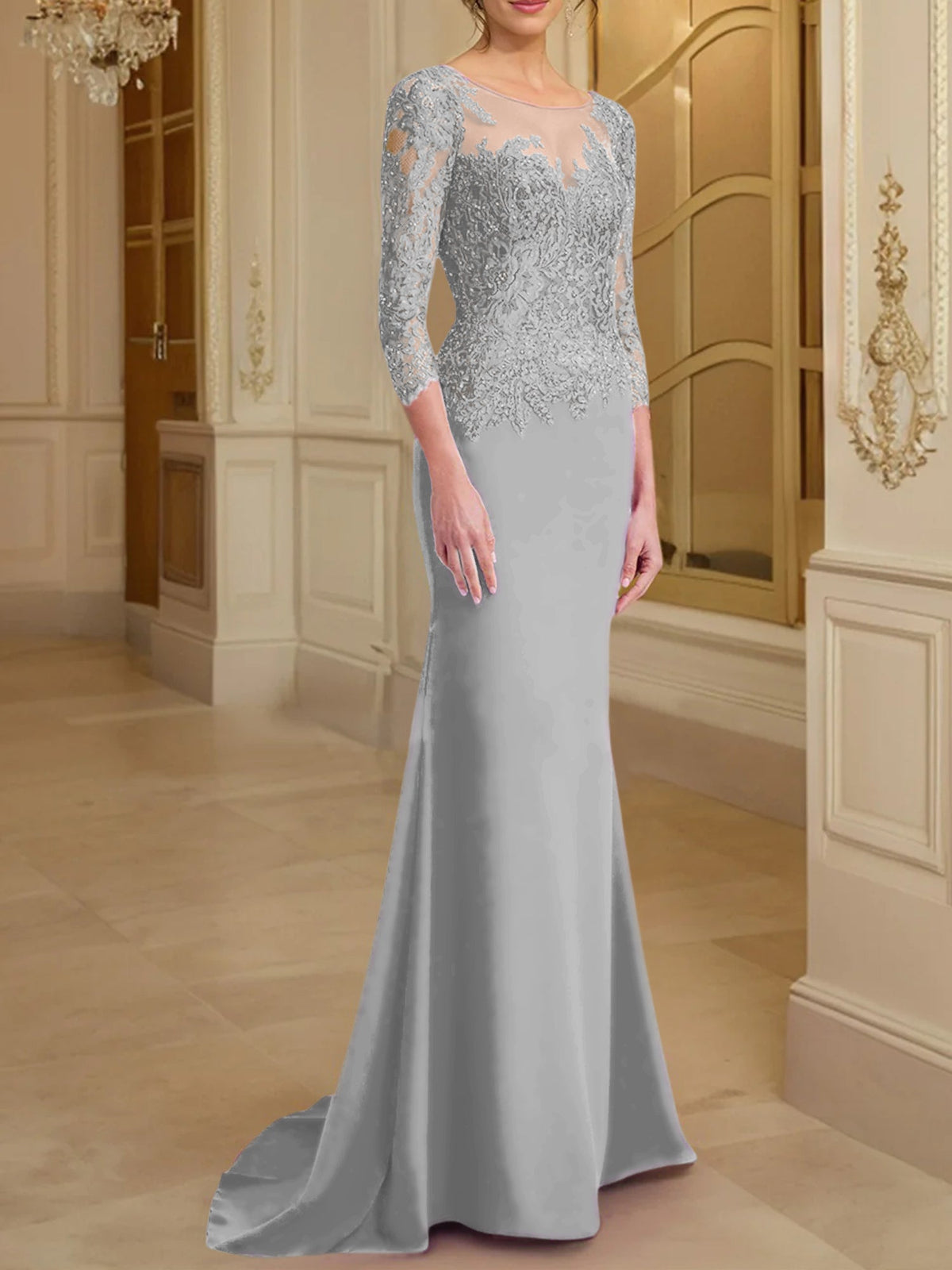 Long Sleeve Lace Mother Of The Bride Dresses In Trumpet Silhouette