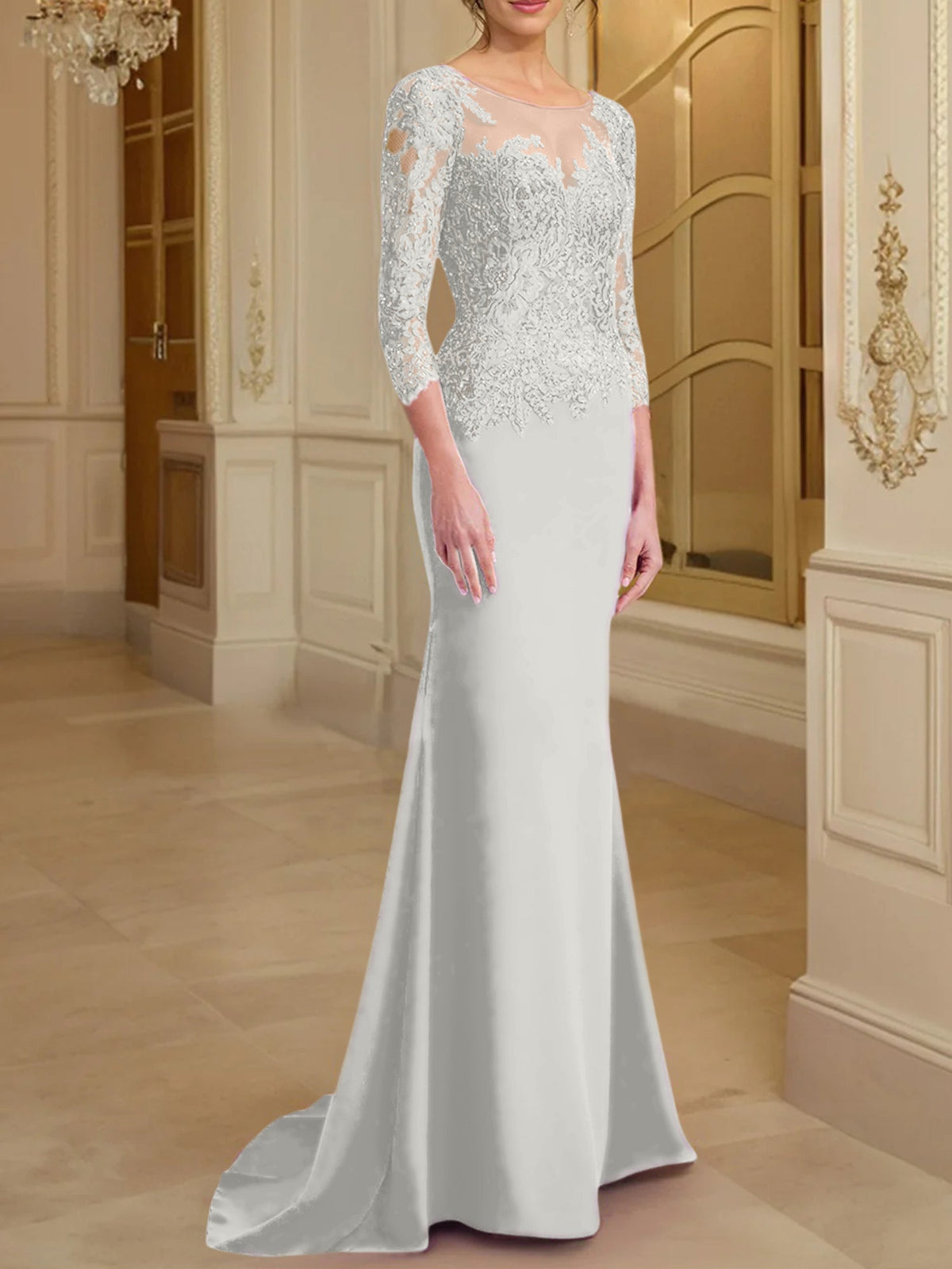 Long Sleeve Lace Mother Of The Bride Dresses In Trumpet Silhouette