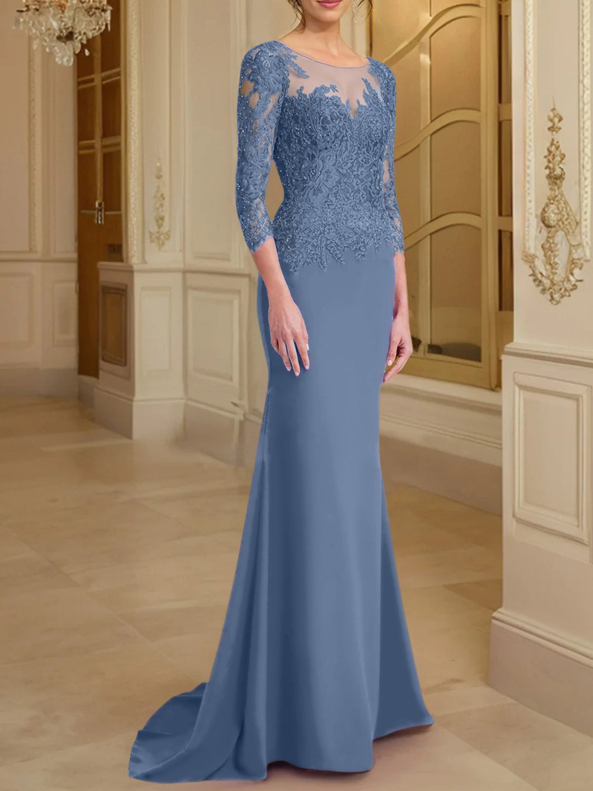 Long Sleeve Lace Mother Of The Bride Dresses In Trumpet Silhouette