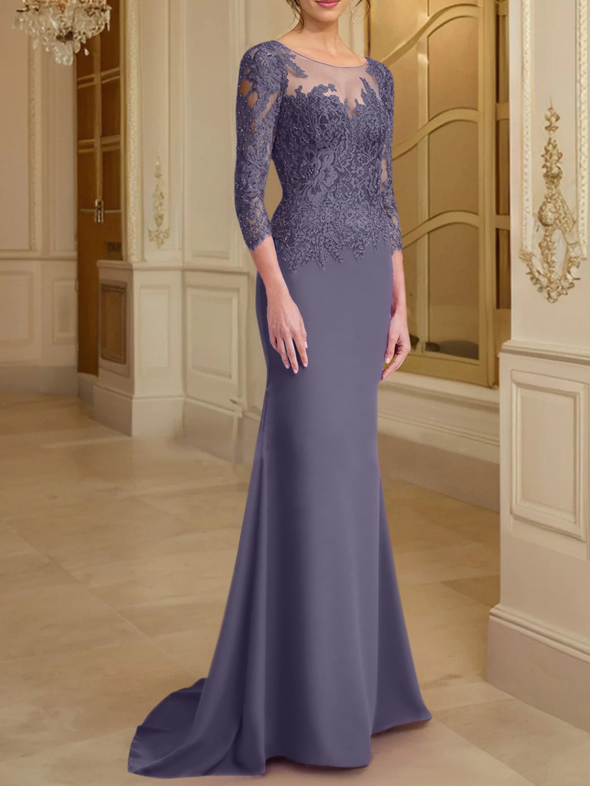 Long Sleeve Lace Mother Of The Bride Dresses In Trumpet Silhouette