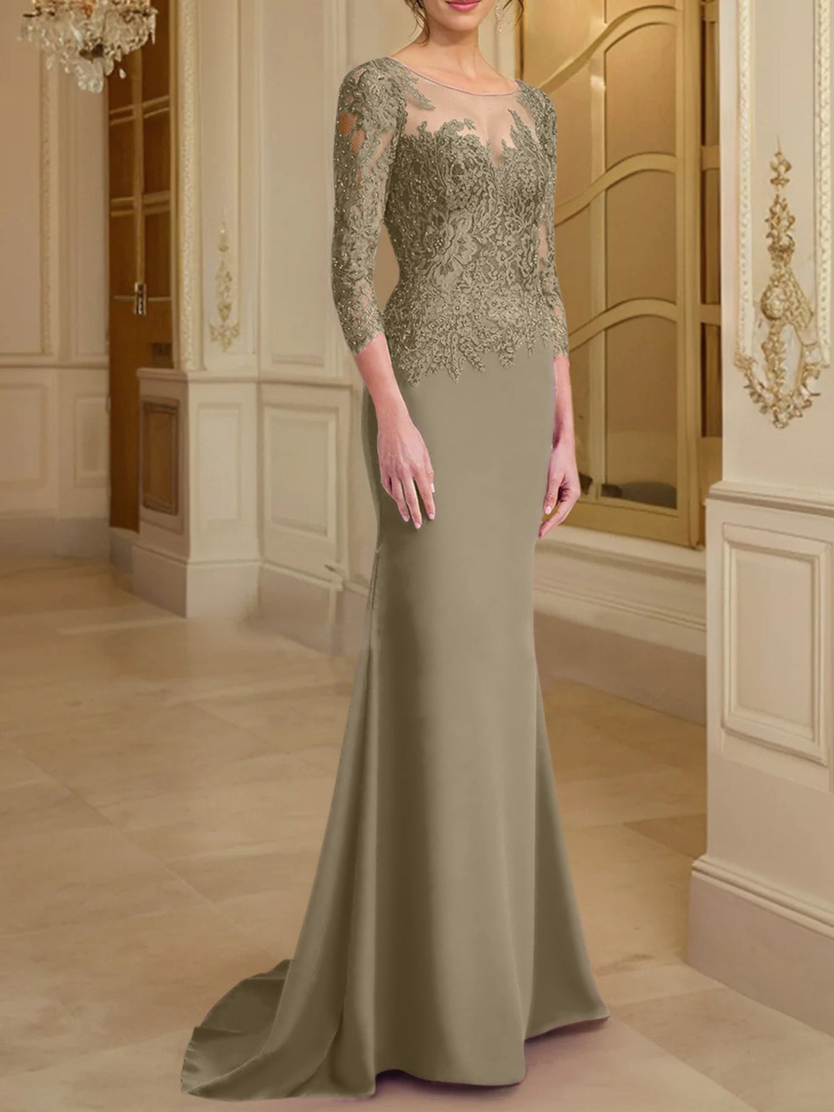 Long Sleeve Lace Mother Of The Bride Dresses In Trumpet Silhouette