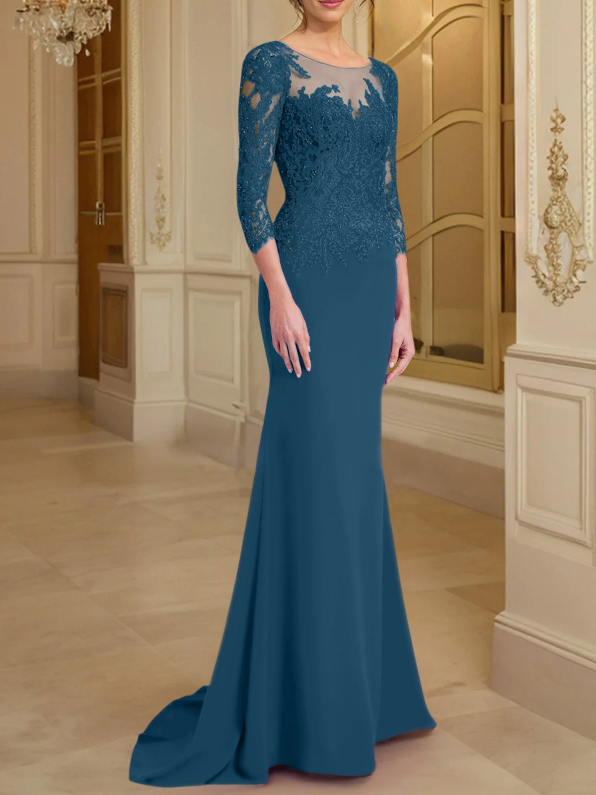 Long Sleeve Lace Mother Of The Bride Dresses In Trumpet Silhouette