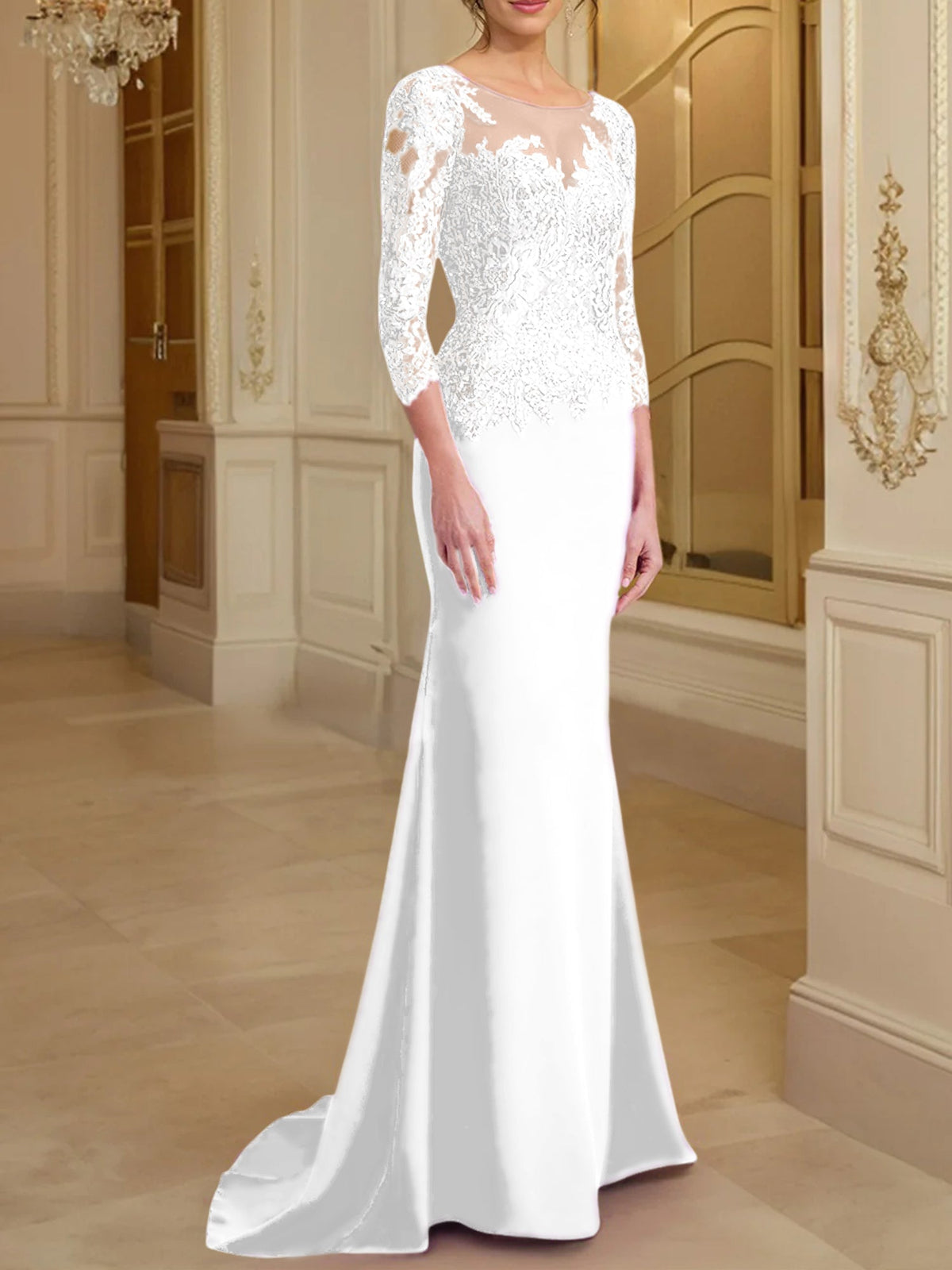 Long Sleeve Lace Mother Of The Bride Dresses In Trumpet Silhouette