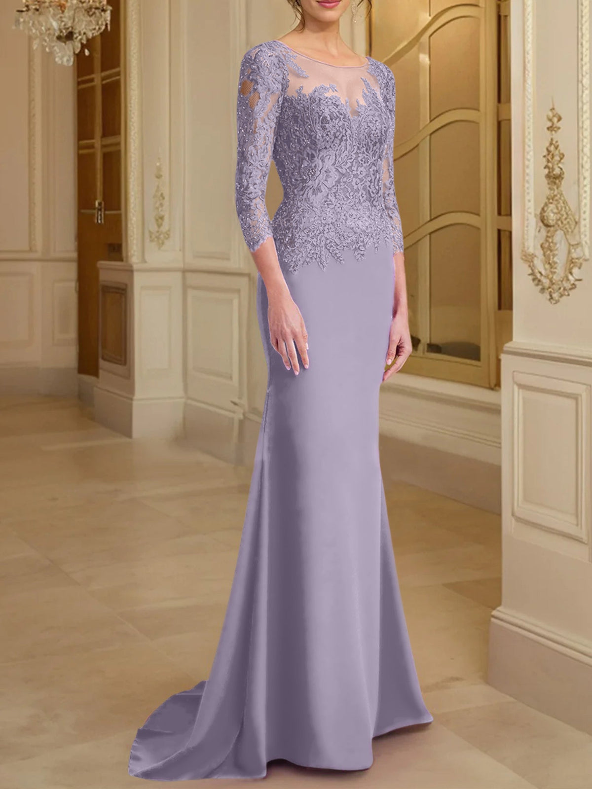 Long Sleeve Lace Mother Of The Bride Dresses In Trumpet Silhouette