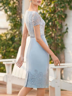 Knee Length Sleeveless Mother of the Bride Column Dress with Lace Sash
