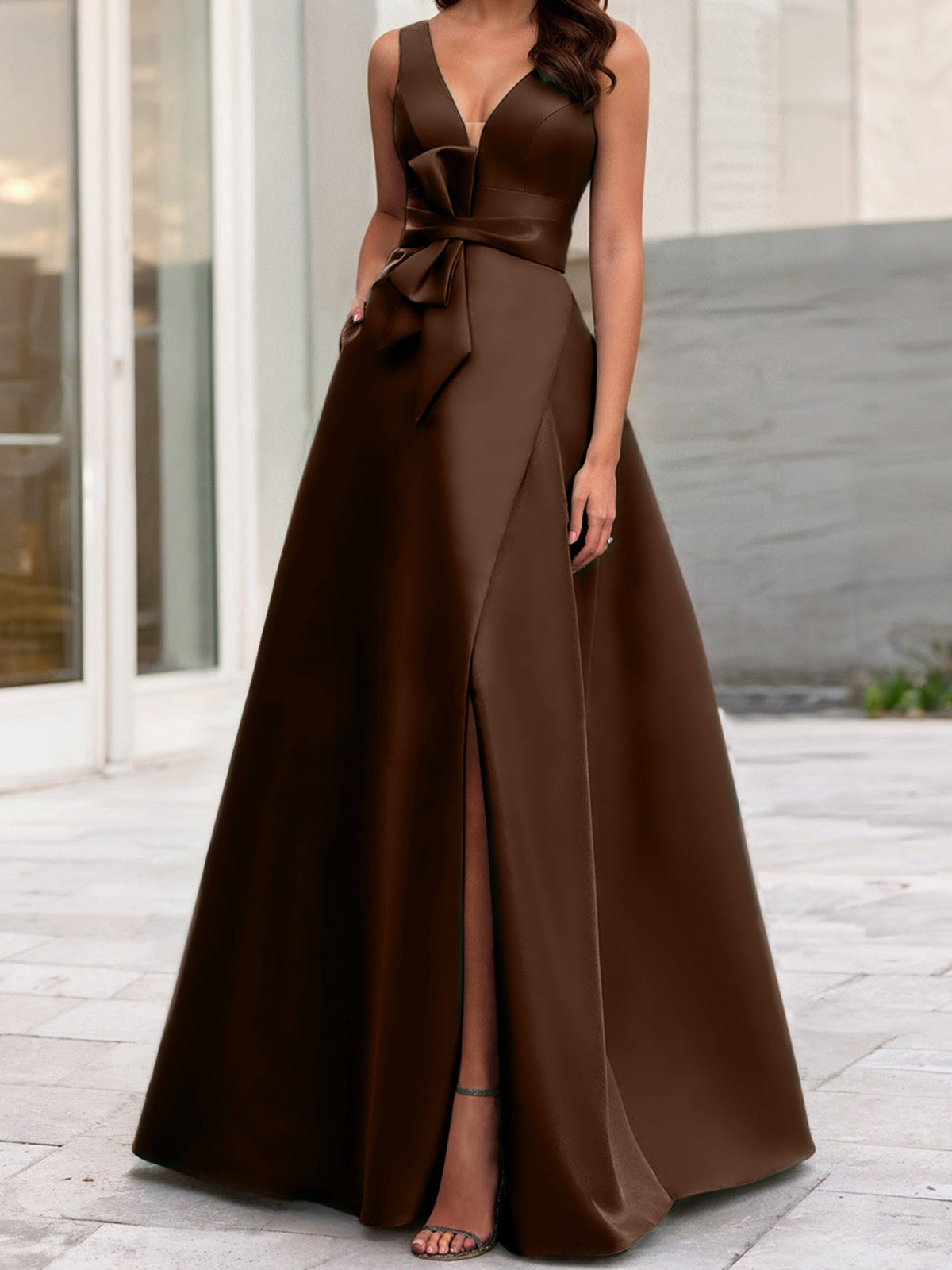 Mother Of The Bride Princess Dress V Neck Sleeveless A Line With Side Split