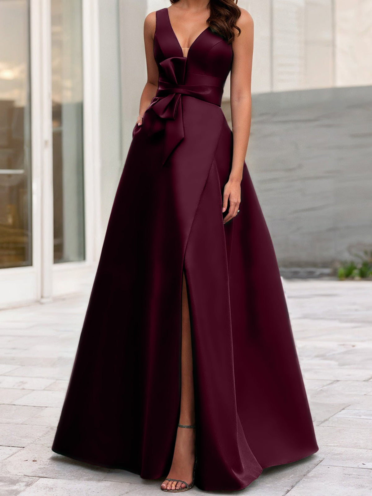 Mother Of The Bride Princess Dress V Neck Sleeveless A Line With Side Split