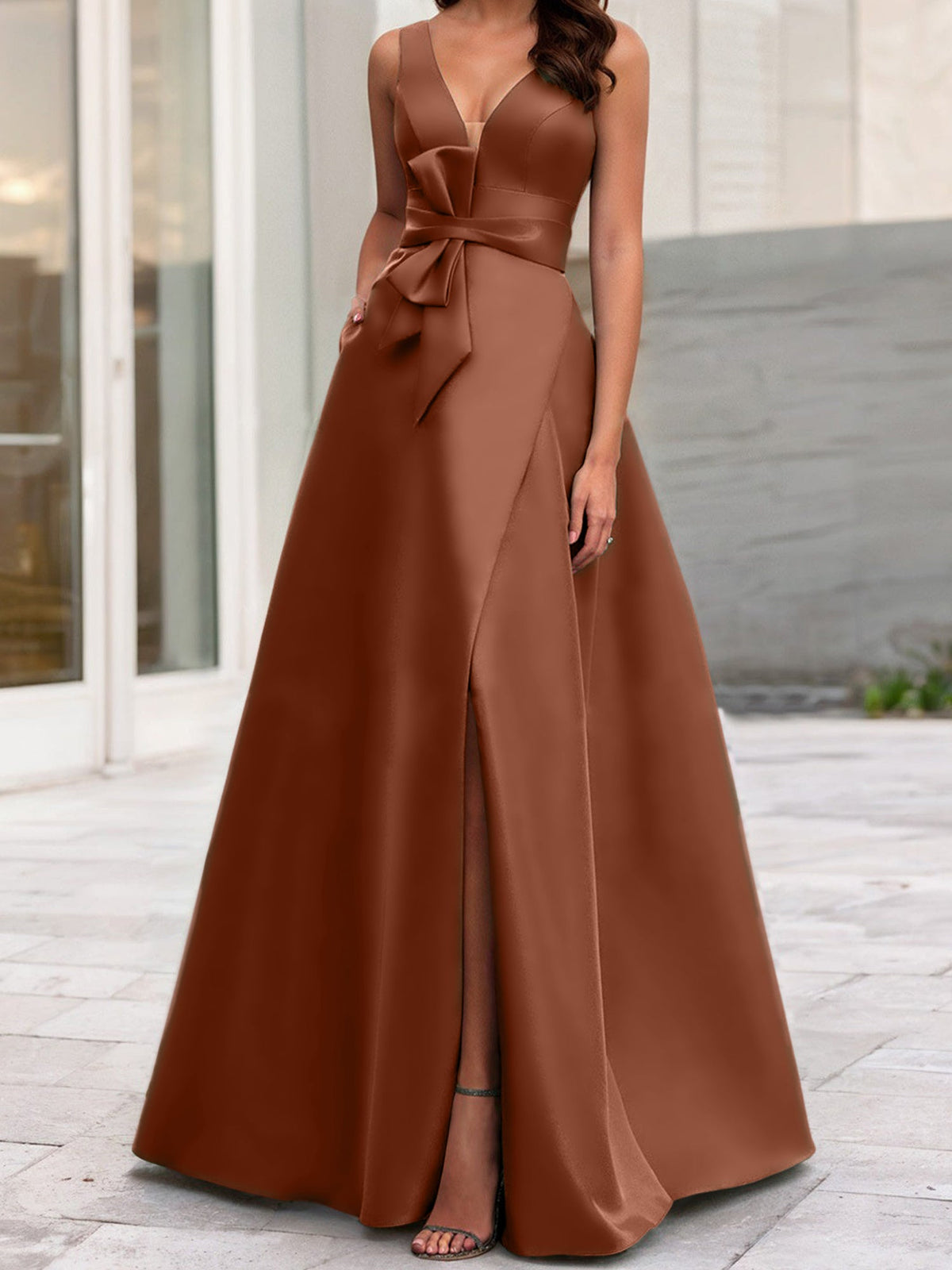 Mother Of The Bride Princess Dress V Neck Sleeveless A Line With Side Split