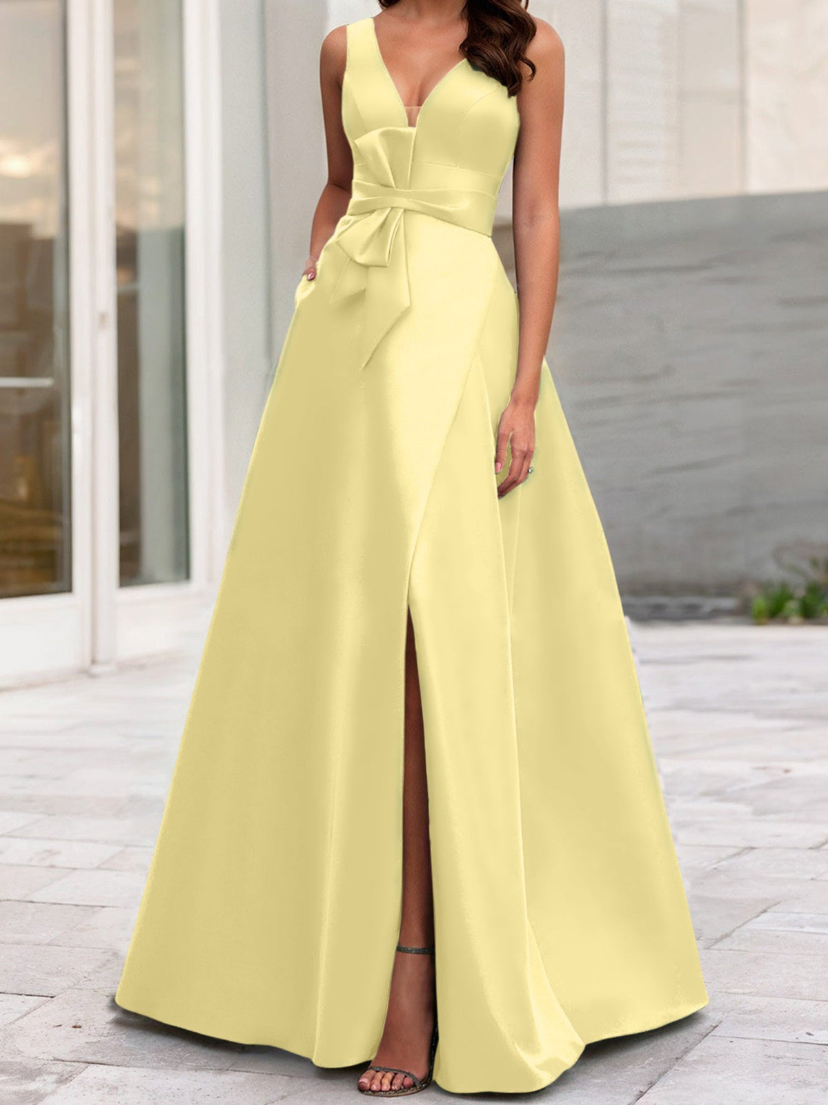 Mother Of The Bride Princess Dress V Neck Sleeveless A Line With Side Split