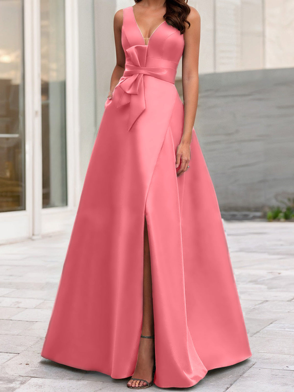 Mother Of The Bride Princess Dress V Neck Sleeveless A Line With Side Split