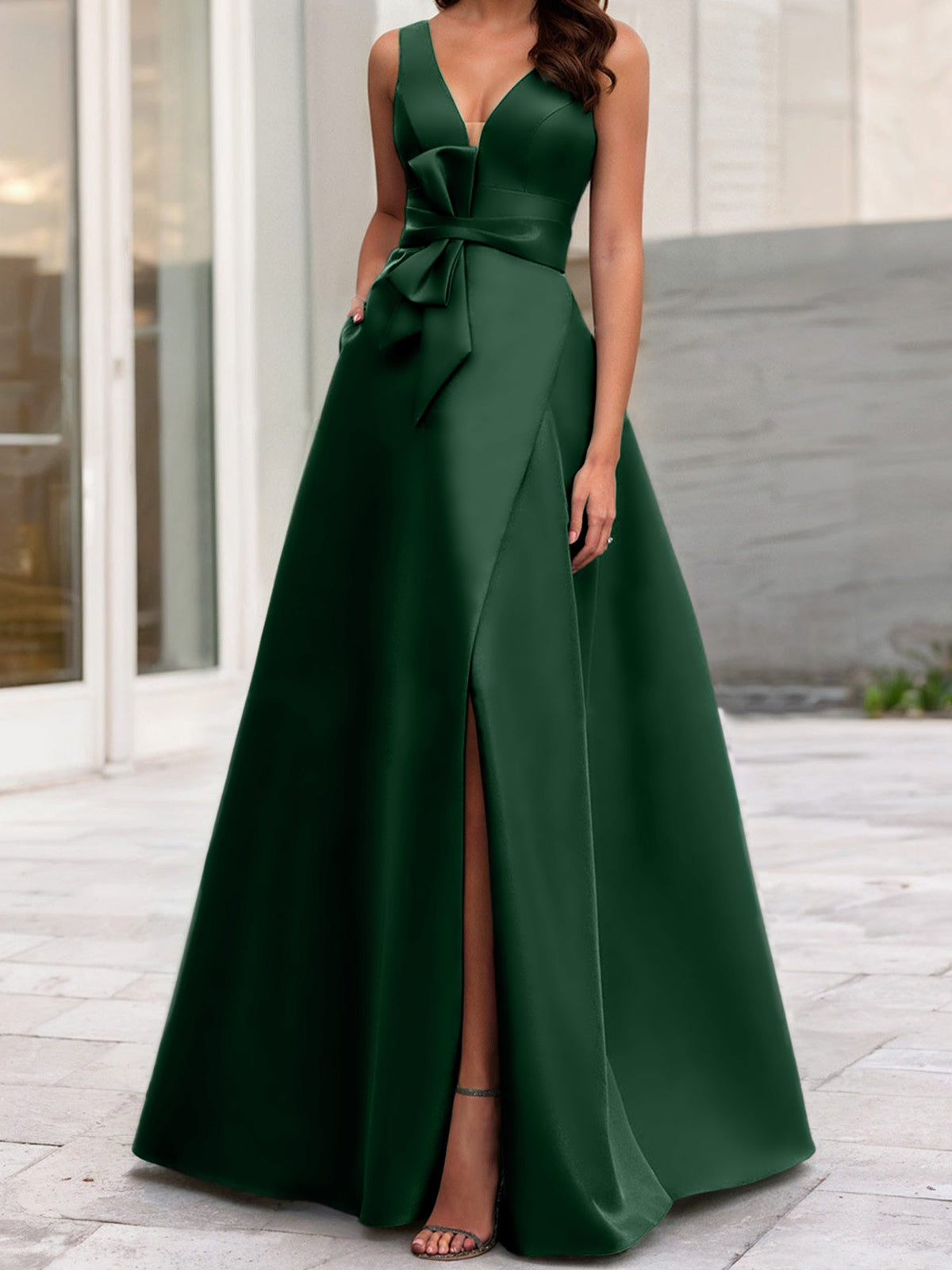 Mother Of The Bride Princess Dress V Neck Sleeveless A Line With Side Split