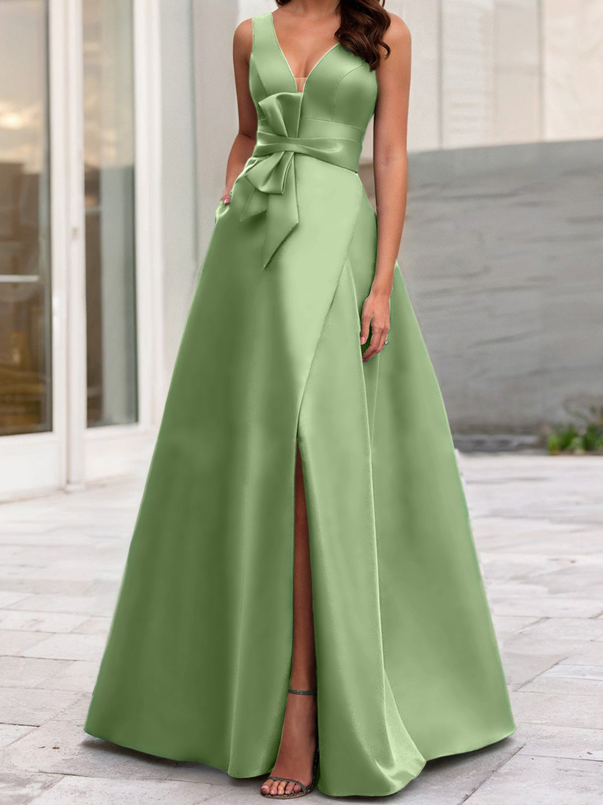 Mother Of The Bride Princess Dress V Neck Sleeveless A Line With Side Split