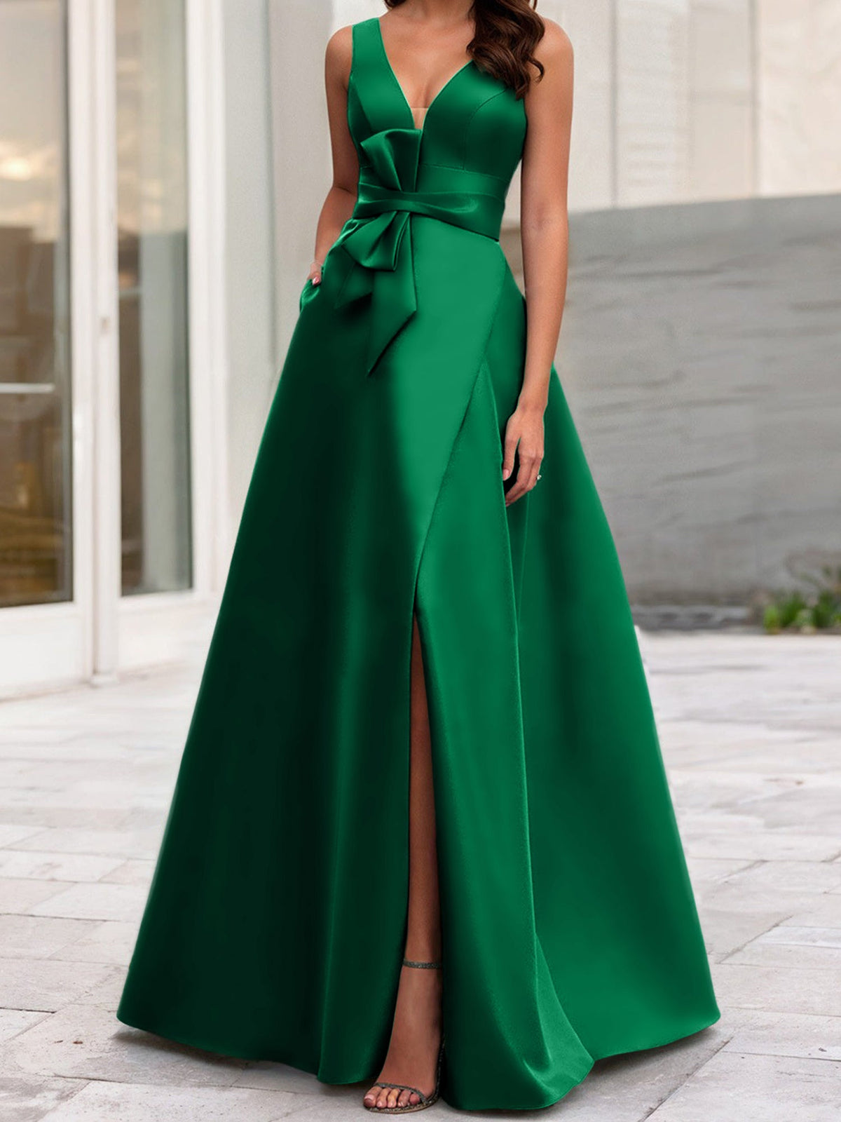 Mother Of The Bride Princess Dress V Neck Sleeveless A Line With Side Split
