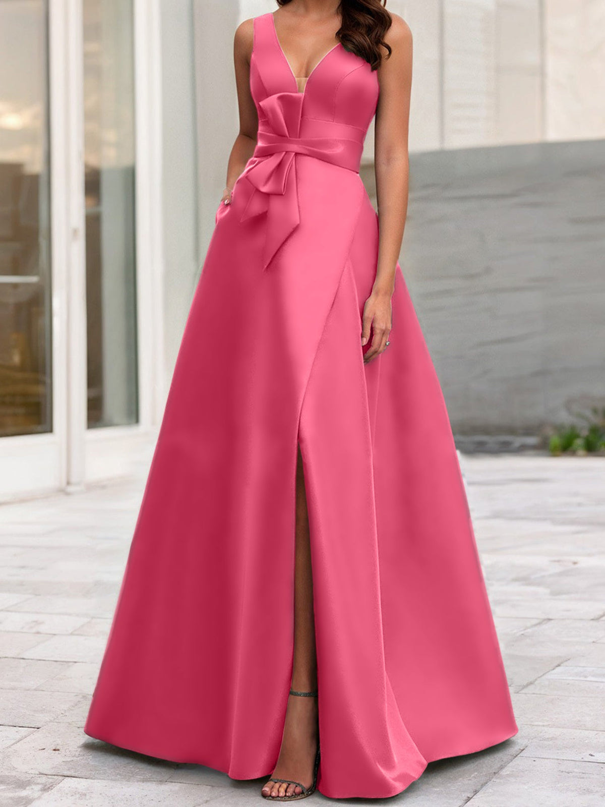 Mother Of The Bride Princess Dress V Neck Sleeveless A Line With Side Split