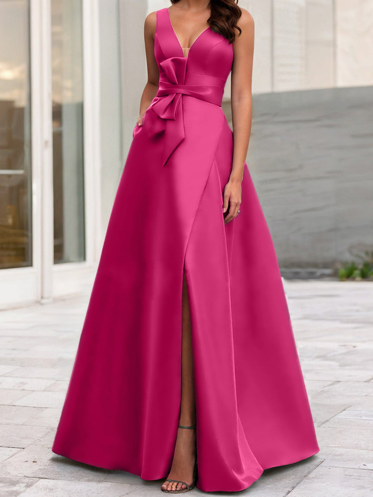Mother Of The Bride Princess Dress V Neck Sleeveless A Line With Side Split