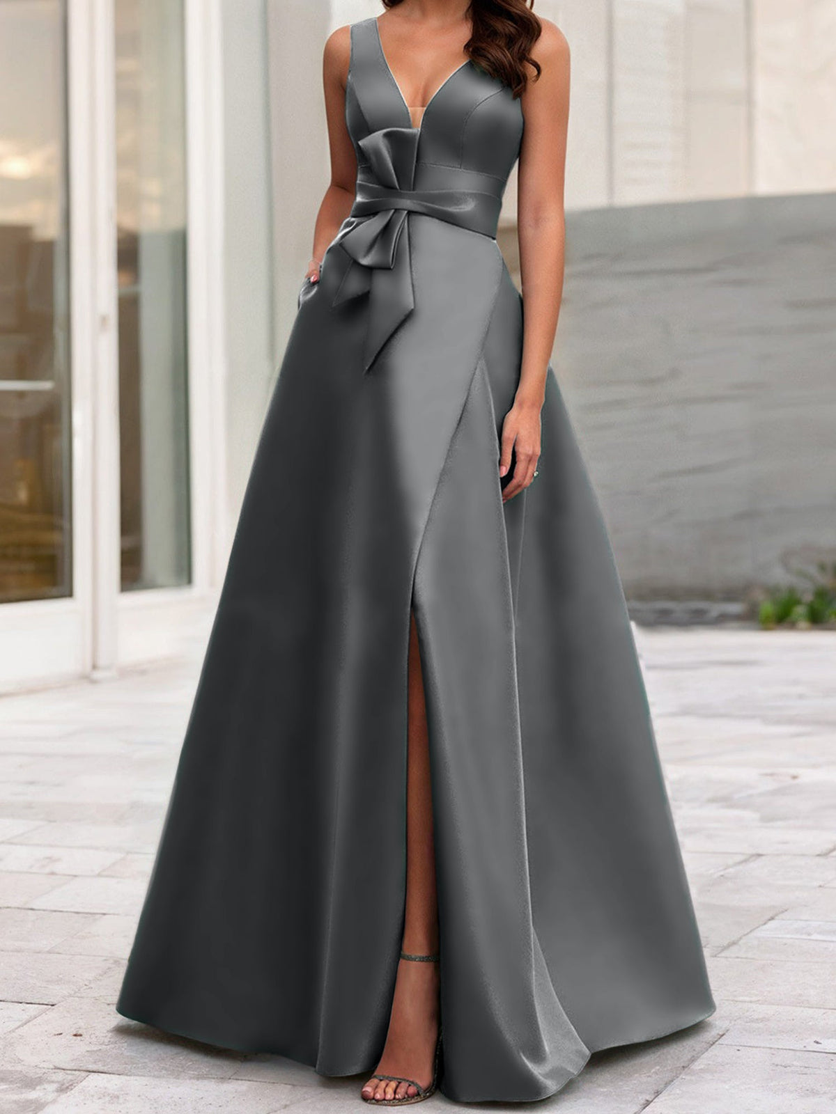 Mother Of The Bride Princess Dress V Neck Sleeveless A Line With Side Split