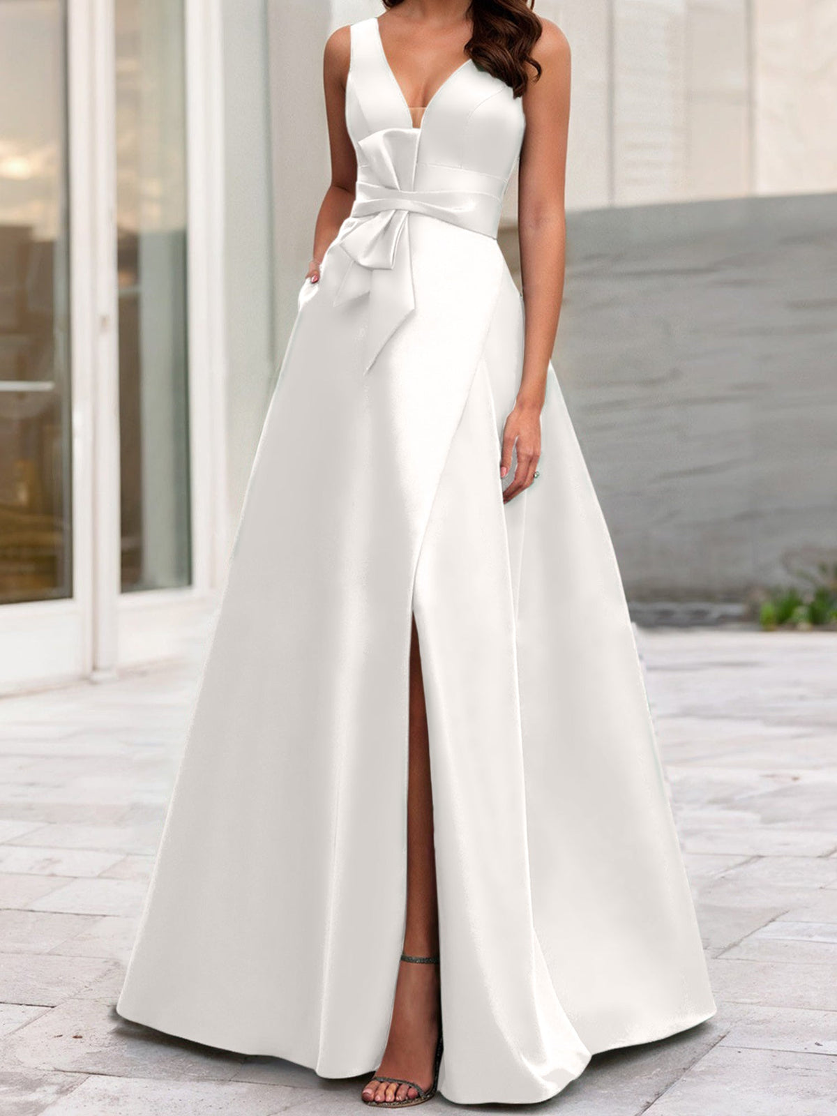 Mother Of The Bride Princess Dress V Neck Sleeveless A Line With Side Split