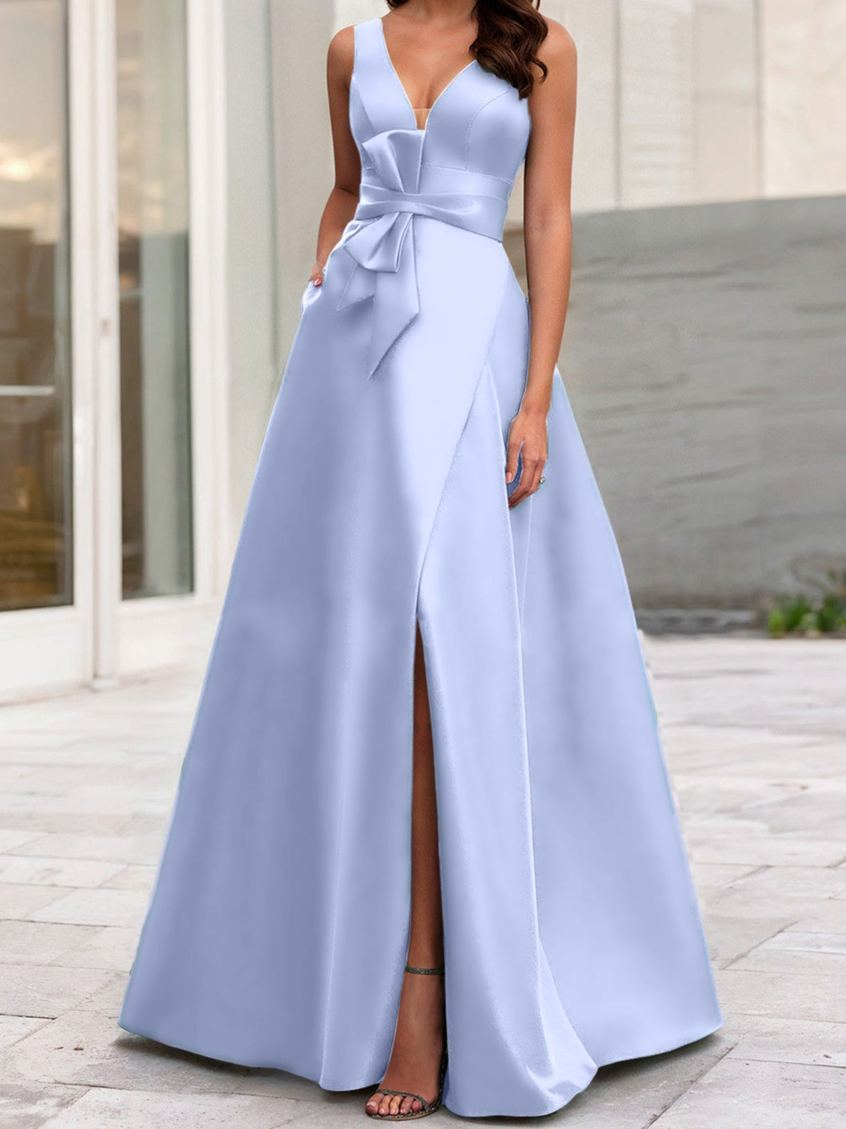 Mother Of The Bride Princess Dress V Neck Sleeveless A Line With Side Split