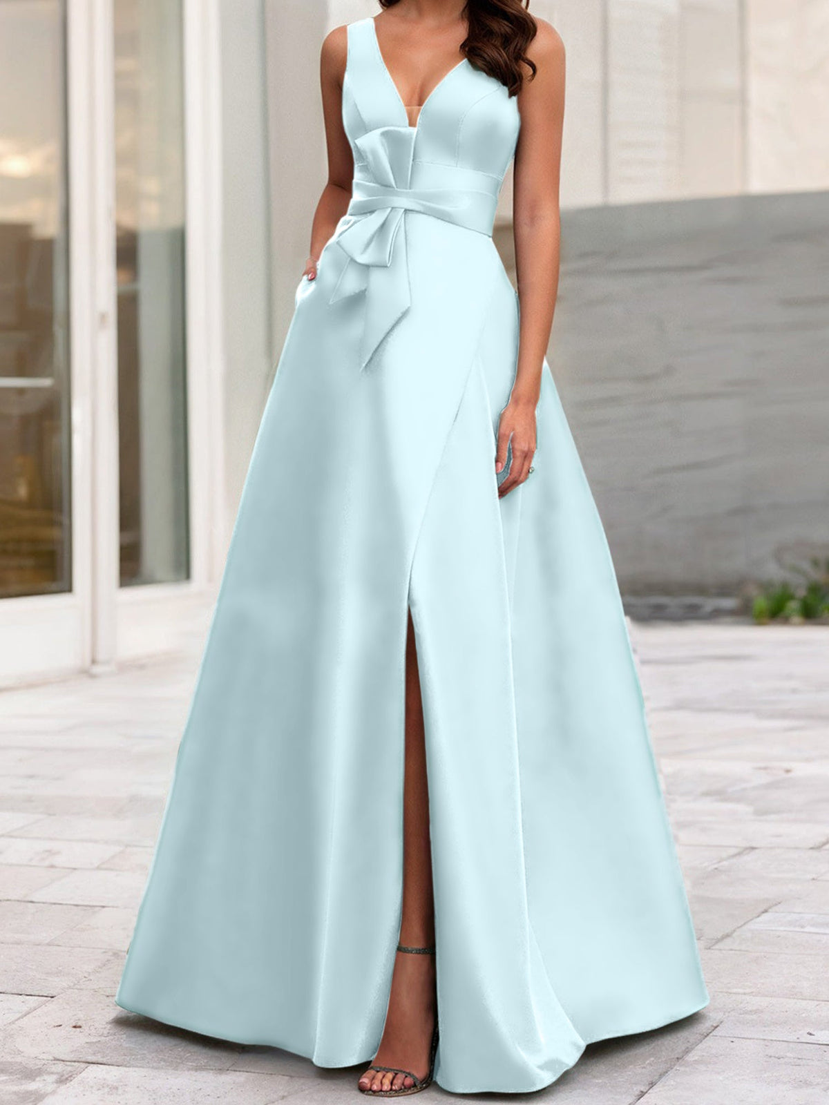 Mother Of The Bride Princess Dress V Neck Sleeveless A Line With Side Split