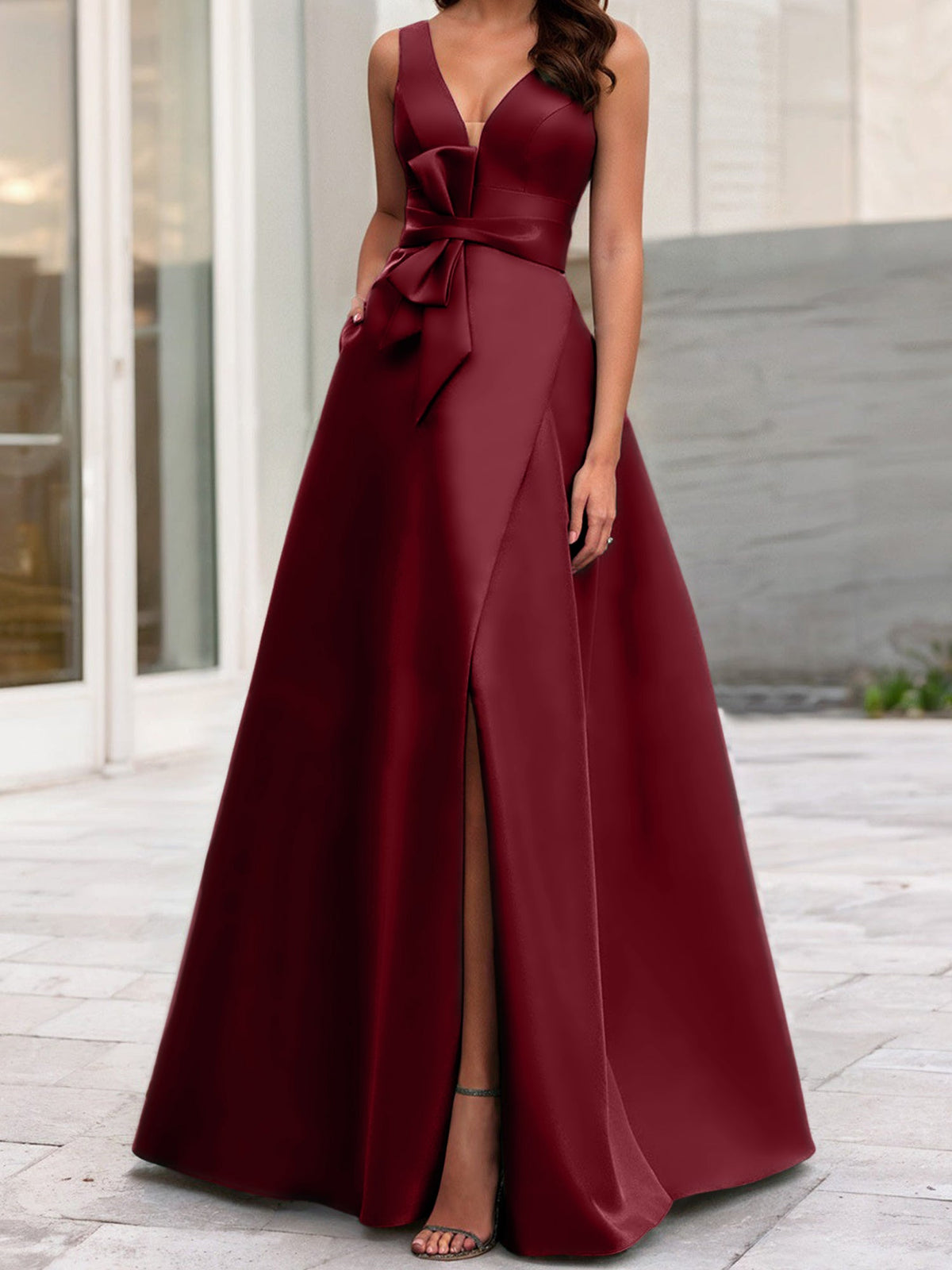 Mother Of The Bride Princess Dress V Neck Sleeveless A Line With Side Split