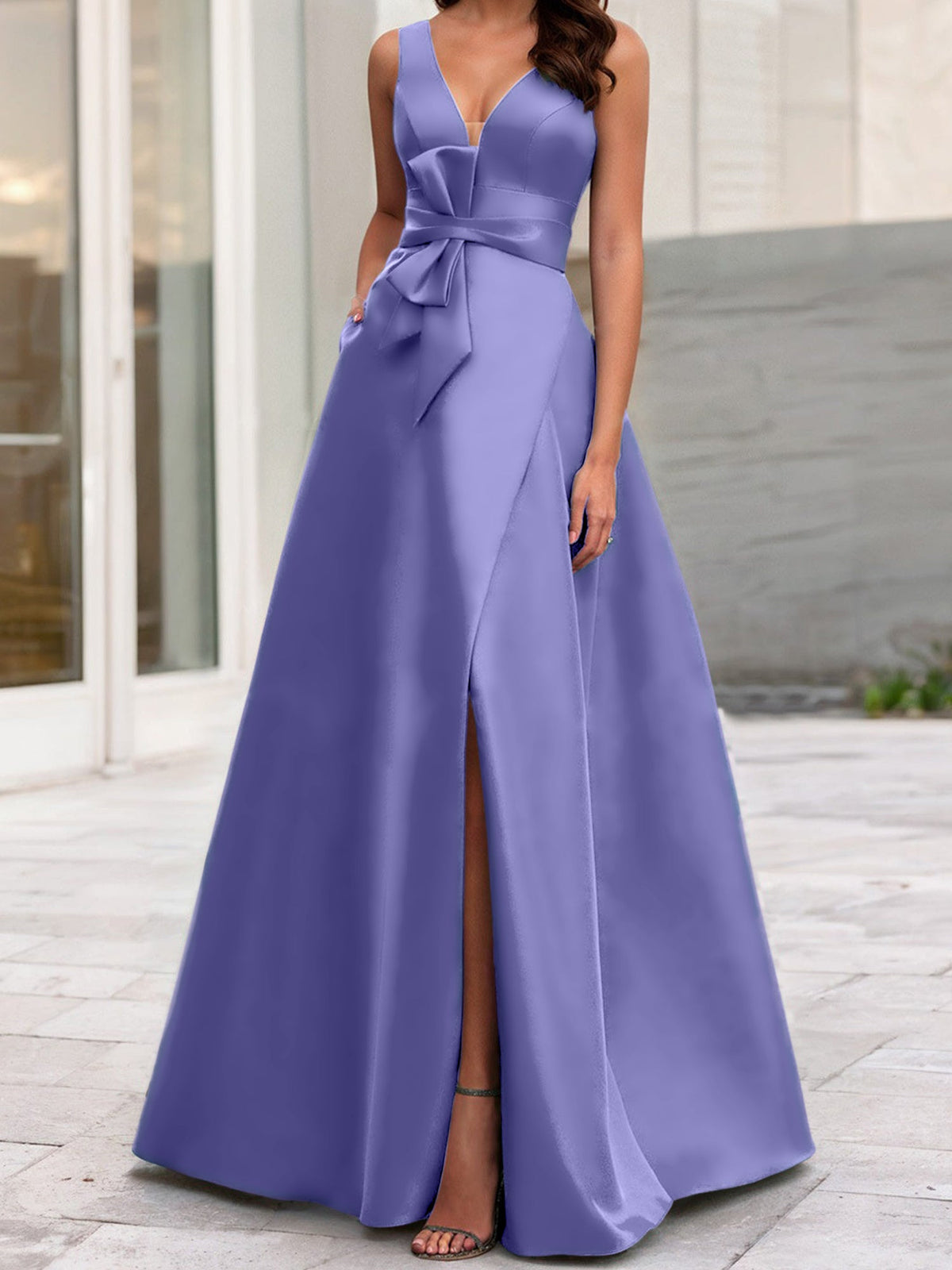 Mother Of The Bride Princess Dress V Neck Sleeveless A Line With Side Split