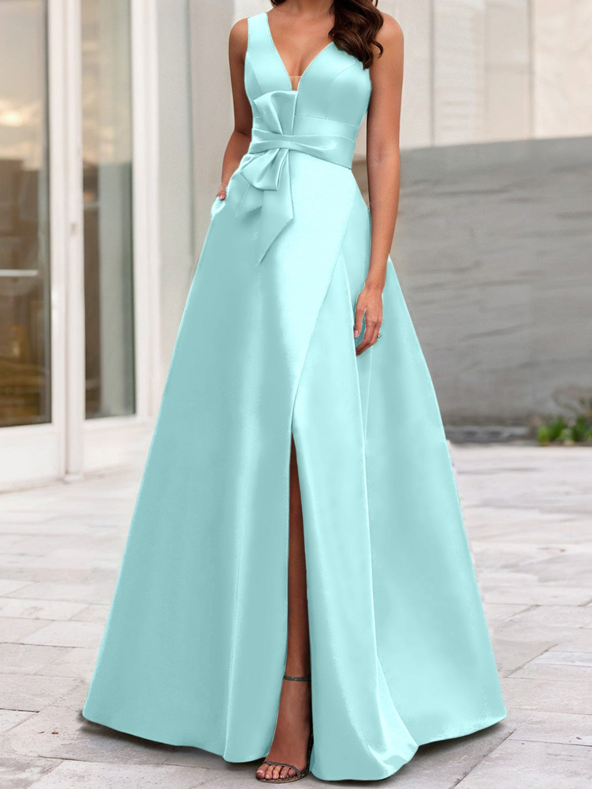 Mother Of The Bride Princess Dress V Neck Sleeveless A Line With Side Split