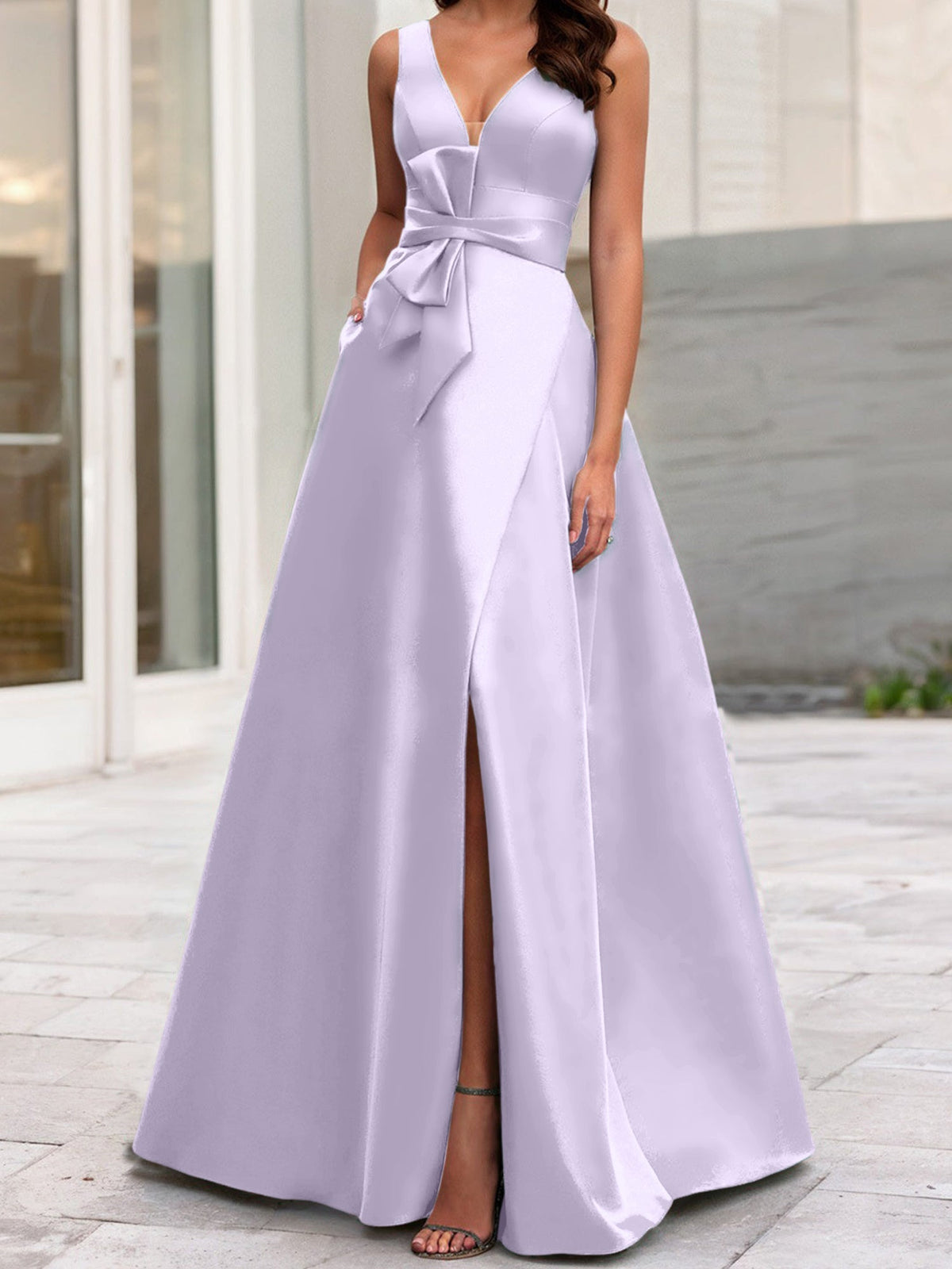Mother Of The Bride Princess Dress V Neck Sleeveless A Line With Side Split