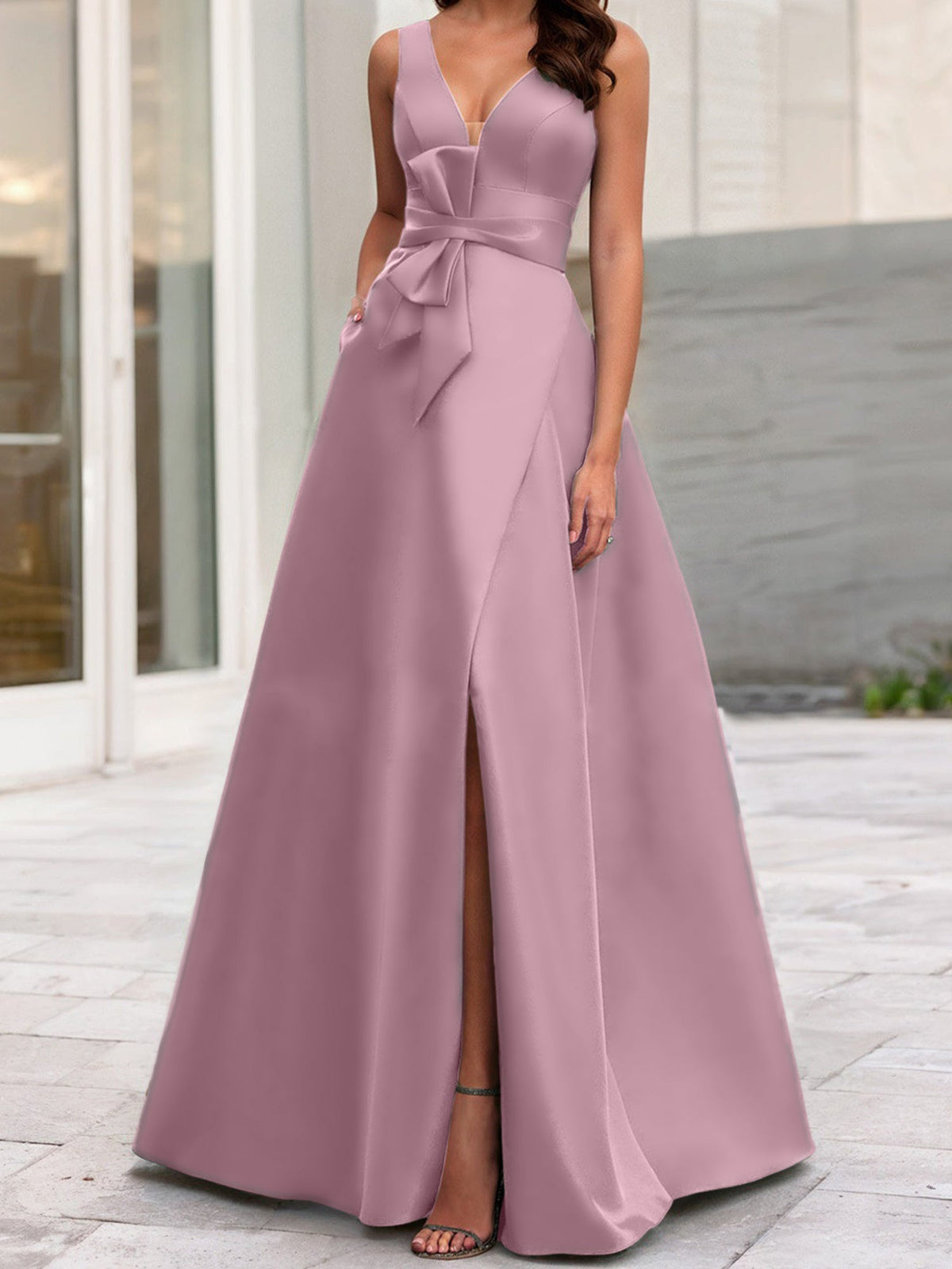 Mother Of The Bride Princess Dress V Neck Sleeveless A Line With Side Split