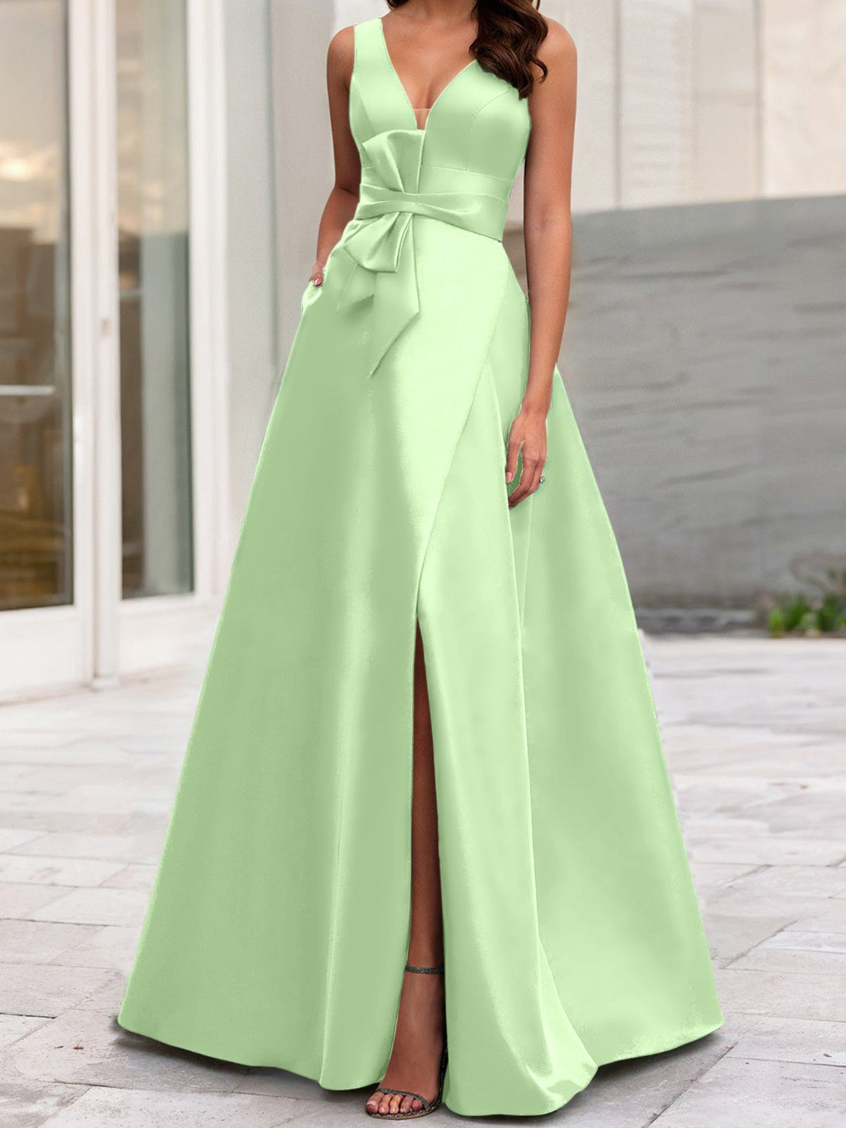 Mother Of The Bride Princess Dress V Neck Sleeveless A Line With Side Split