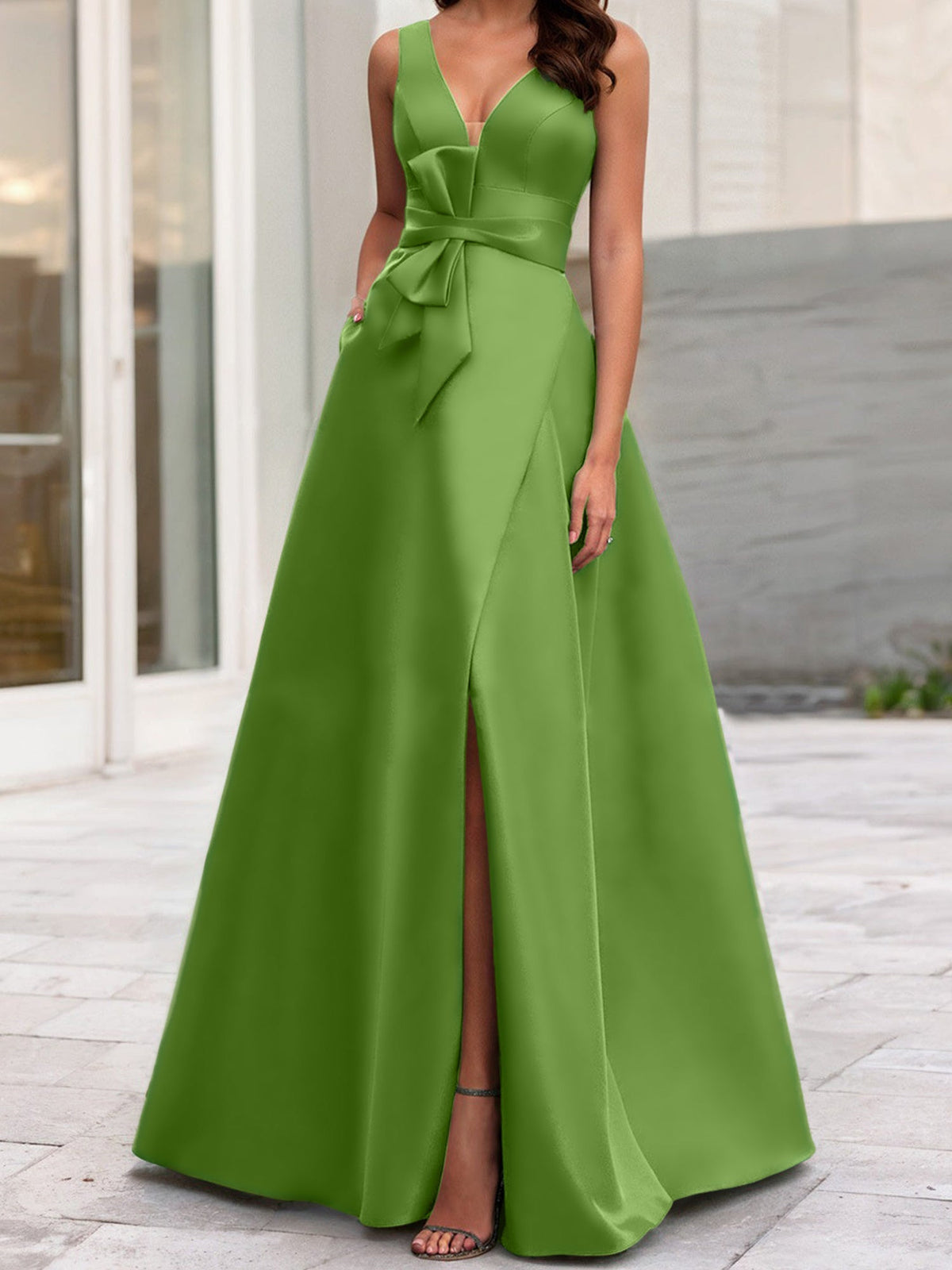 Mother Of The Bride Princess Dress V Neck Sleeveless A Line With Side Split