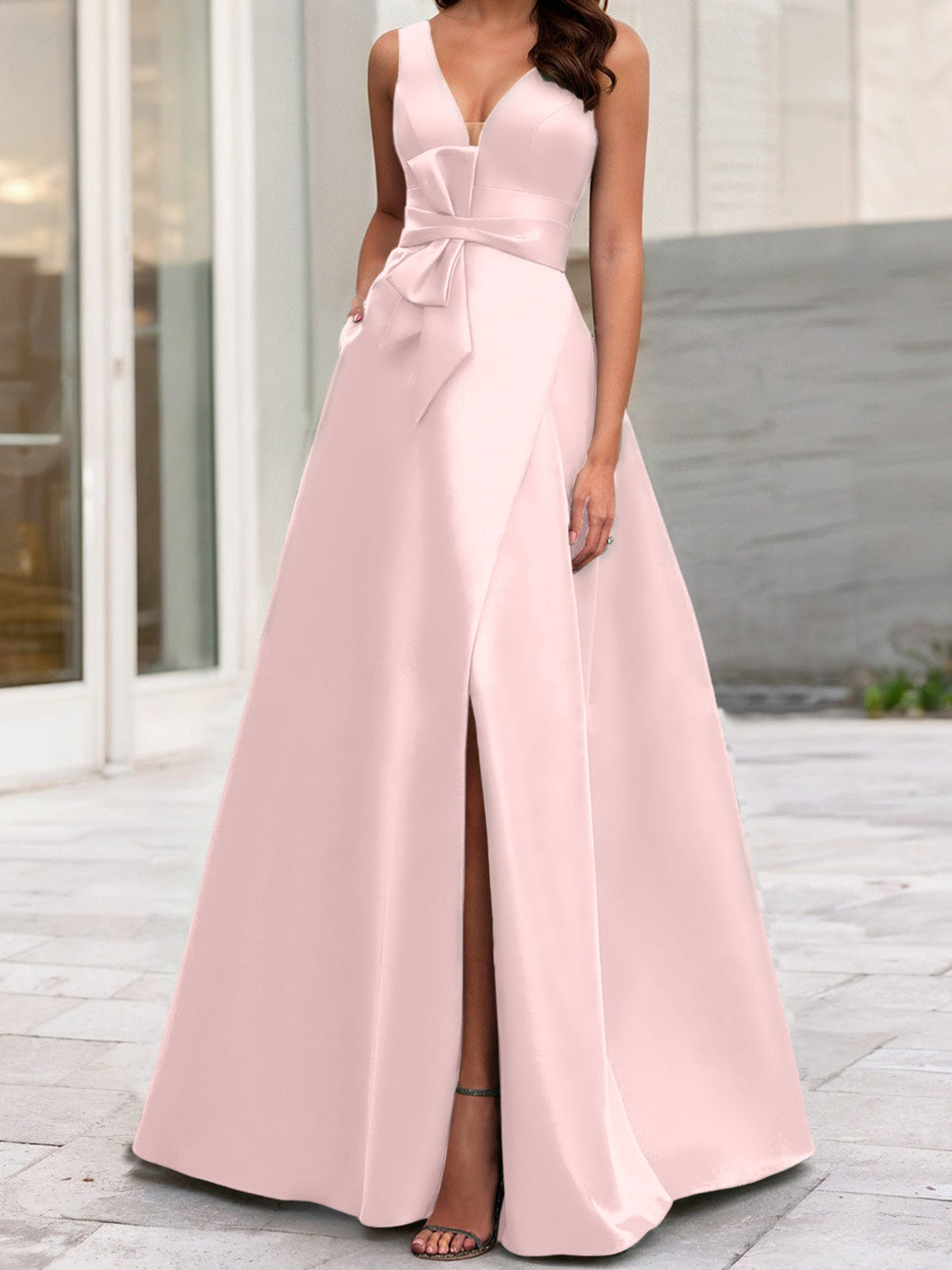 Mother Of The Bride Princess Dress V Neck Sleeveless A Line With Side Split