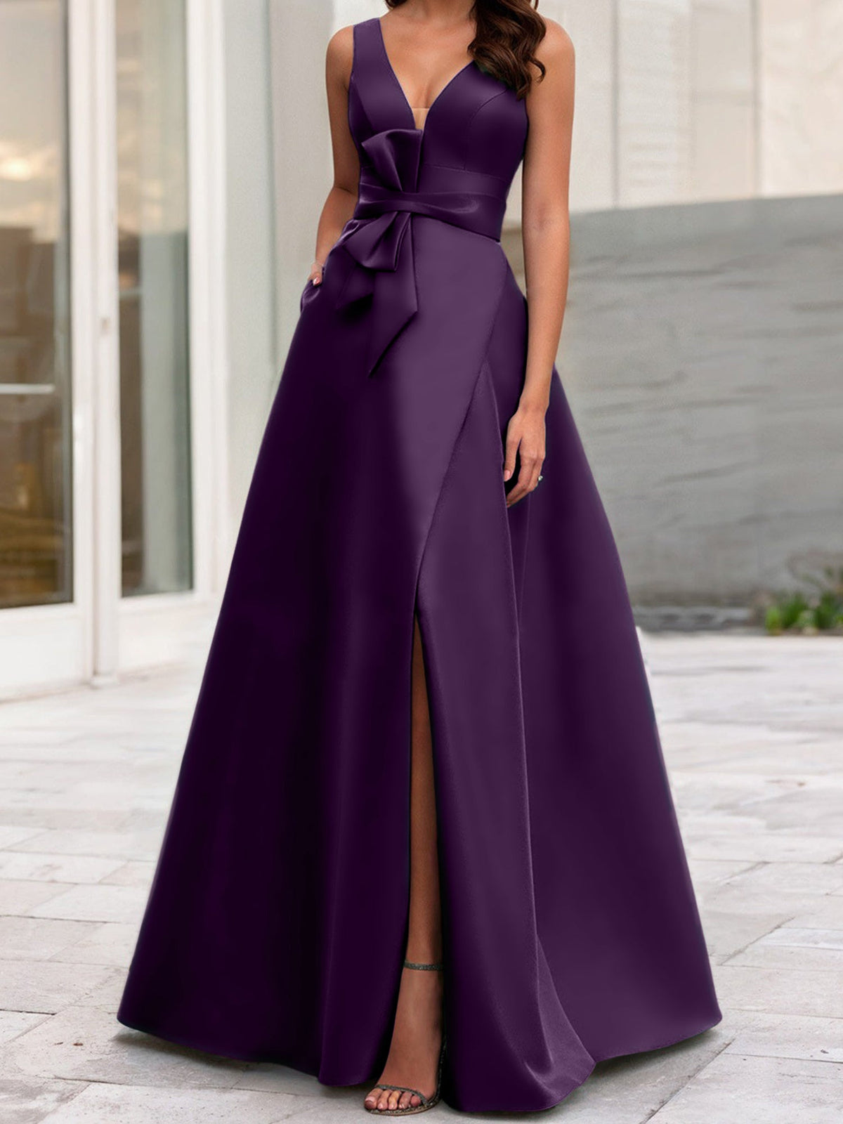 Mother Of The Bride Princess Dress V Neck Sleeveless A Line With Side Split