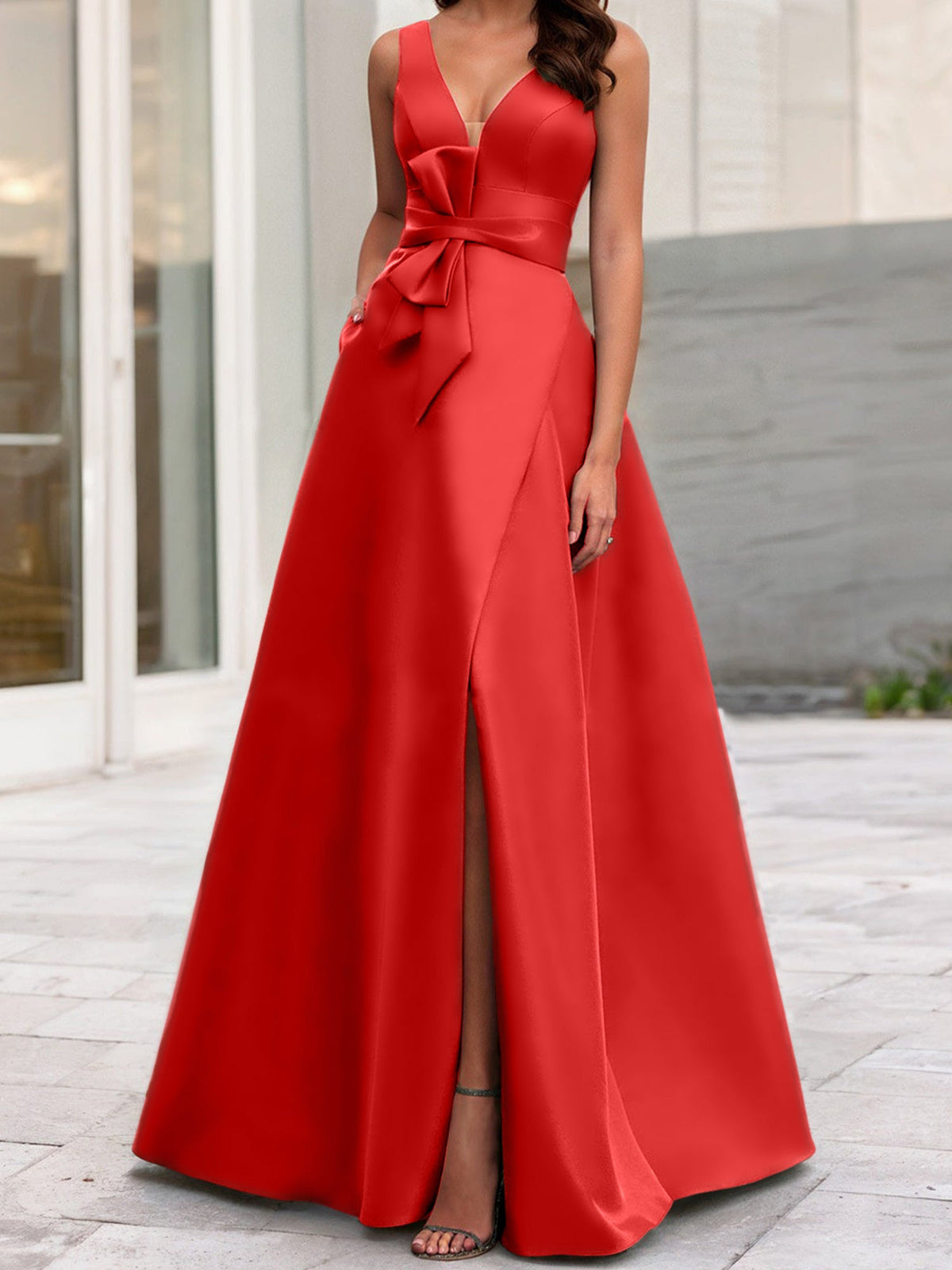 Mother Of The Bride Princess Dress V Neck Sleeveless A Line With Side Split