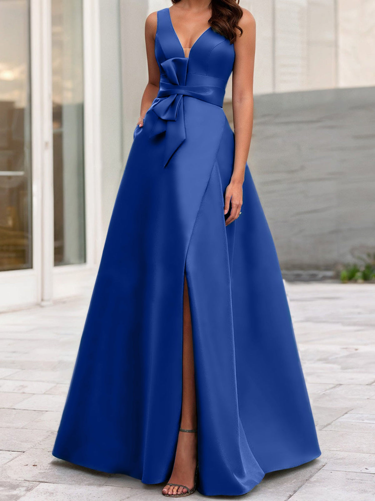 Mother Of The Bride Princess Dress V Neck Sleeveless A Line With Side Split