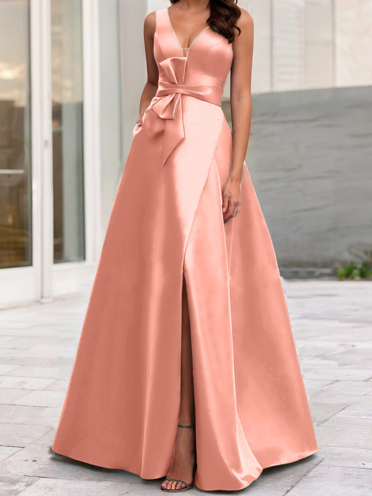 Mother Of The Bride Princess Dress V Neck Sleeveless A Line With Side Split