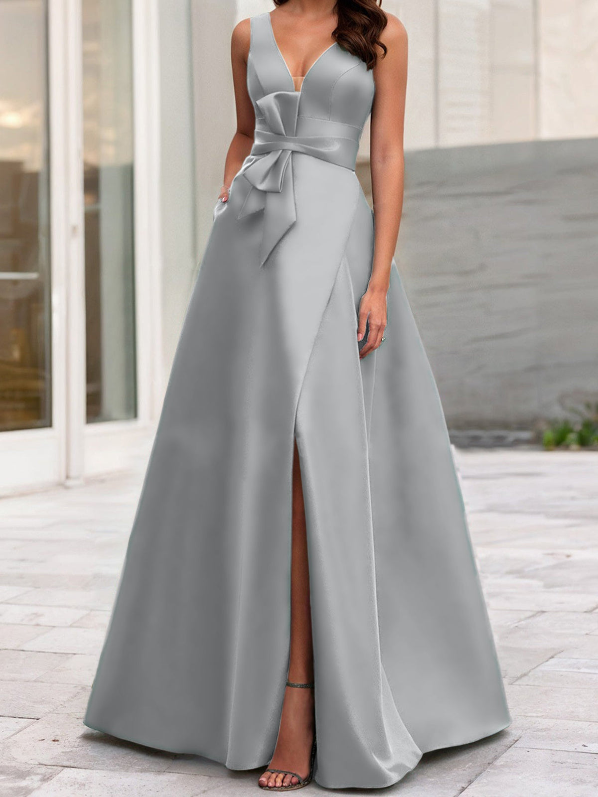 Mother Of The Bride Princess Dress V Neck Sleeveless A Line With Side Split