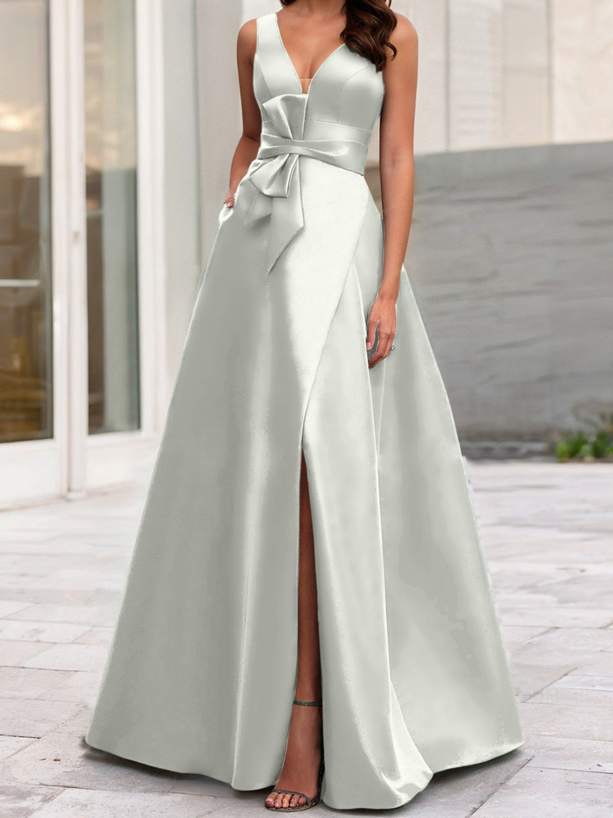 Mother Of The Bride Princess Dress V Neck Sleeveless A Line With Side Split