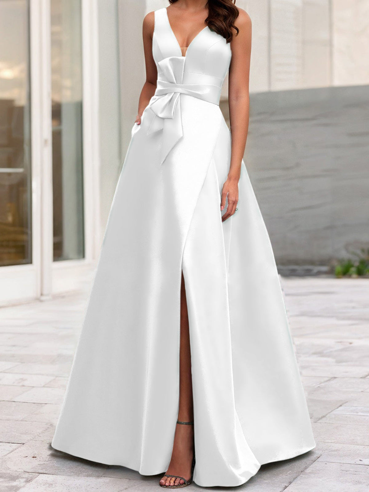 Mother Of The Bride Princess Dress V Neck Sleeveless A Line With Side Split